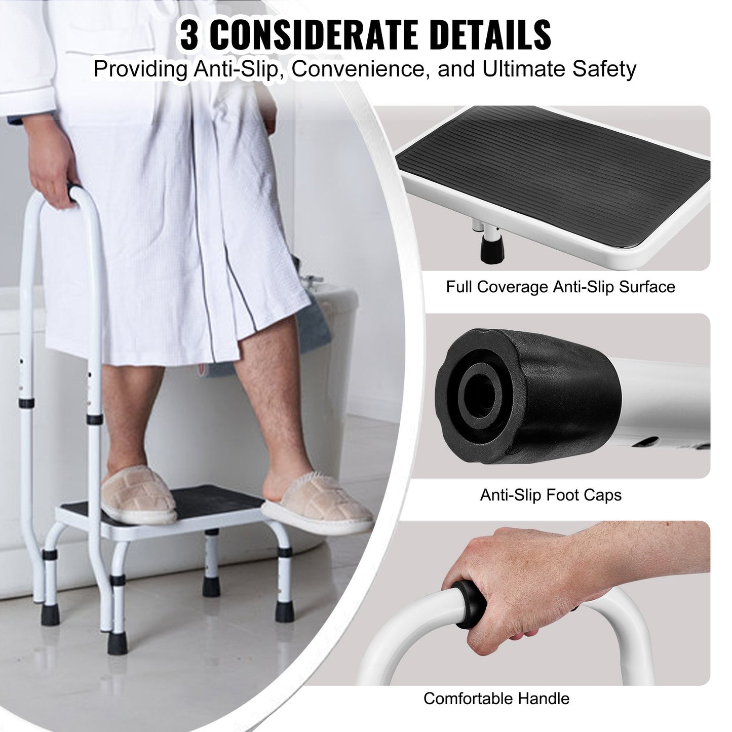 VEVOR Step Stool 1-Step 330lbs Capacity, 3 Adjustable Height with Handle Steel Step Ladder,-$45