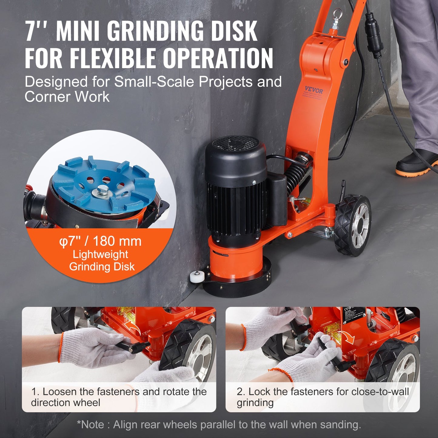 VEVOR Electric Concrete Floor Grinder 7" Walk-Behind Grinder 1.7HP Concrete Floor Polisher,-$750