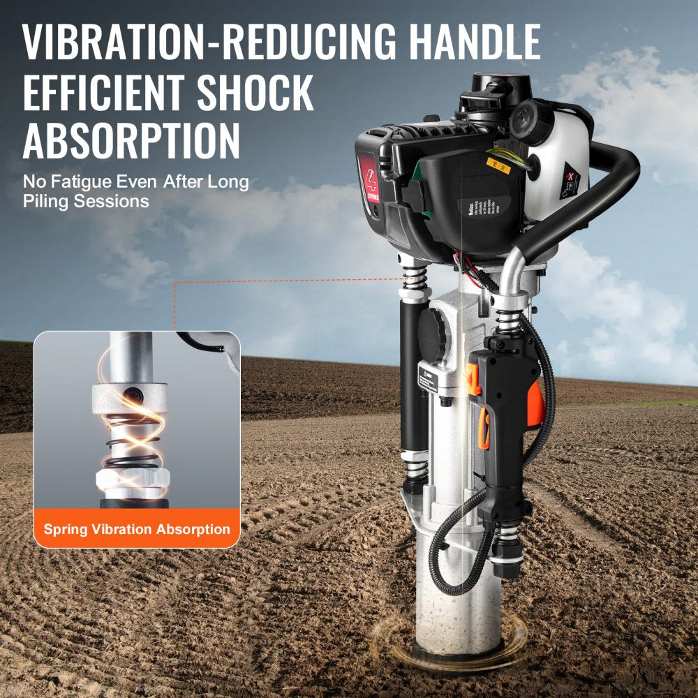 VEVOR 37.77cc Gas-Powered T Post Driver, 4-Stroke Engine Gasoline Fence Piling Pounder, with 3 Post Driving Head