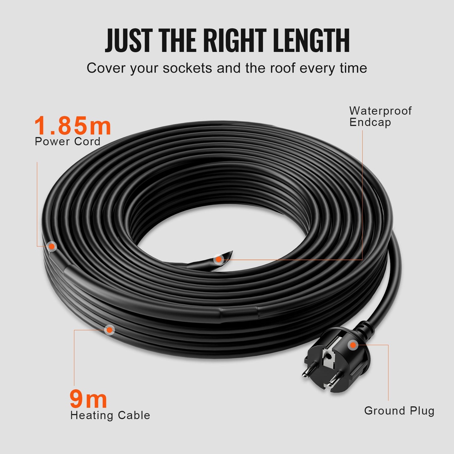 VEVOR Self-Regulating Pipe Heating Cable, 30FT 5W/FT Heat Tape for Pipes, Roof Snow Melting,-$30