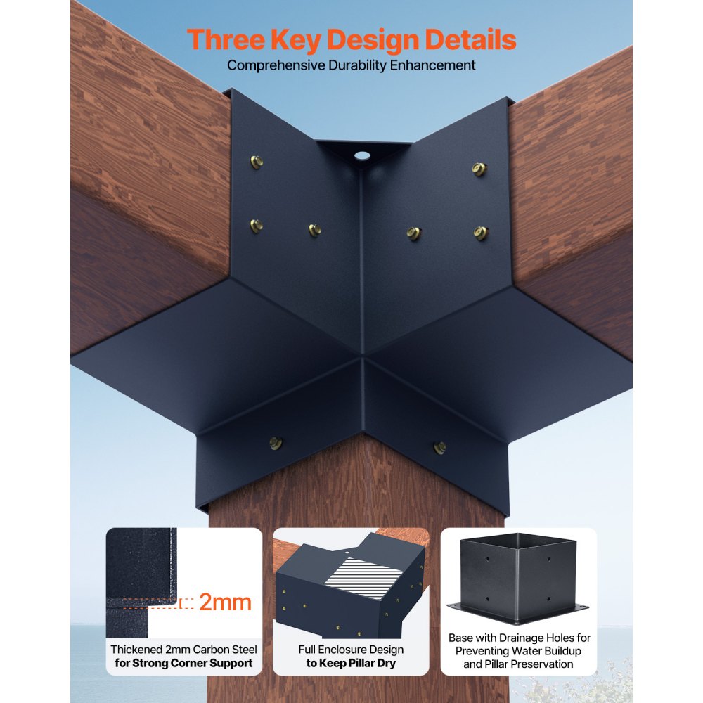 VEVOR Pergola Bracket Kit, 6x6 Inch (Inner Size 5.5x5.5), 4 Pcs 3-Way Corner Bracket,-$110
