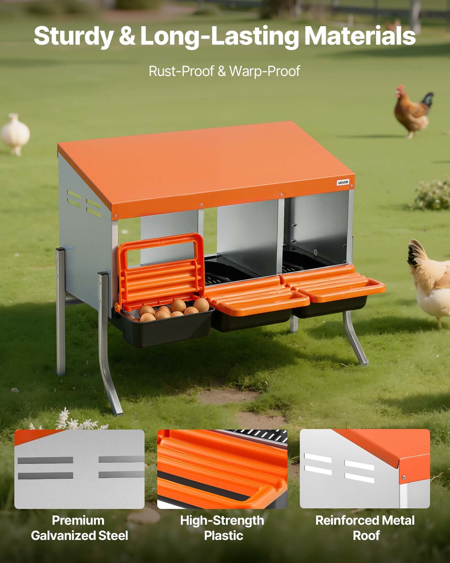 VEVOR Chicken Nesting Boxes, 3 Compartments, with Support Legs, Easy Egg Collection,-$70