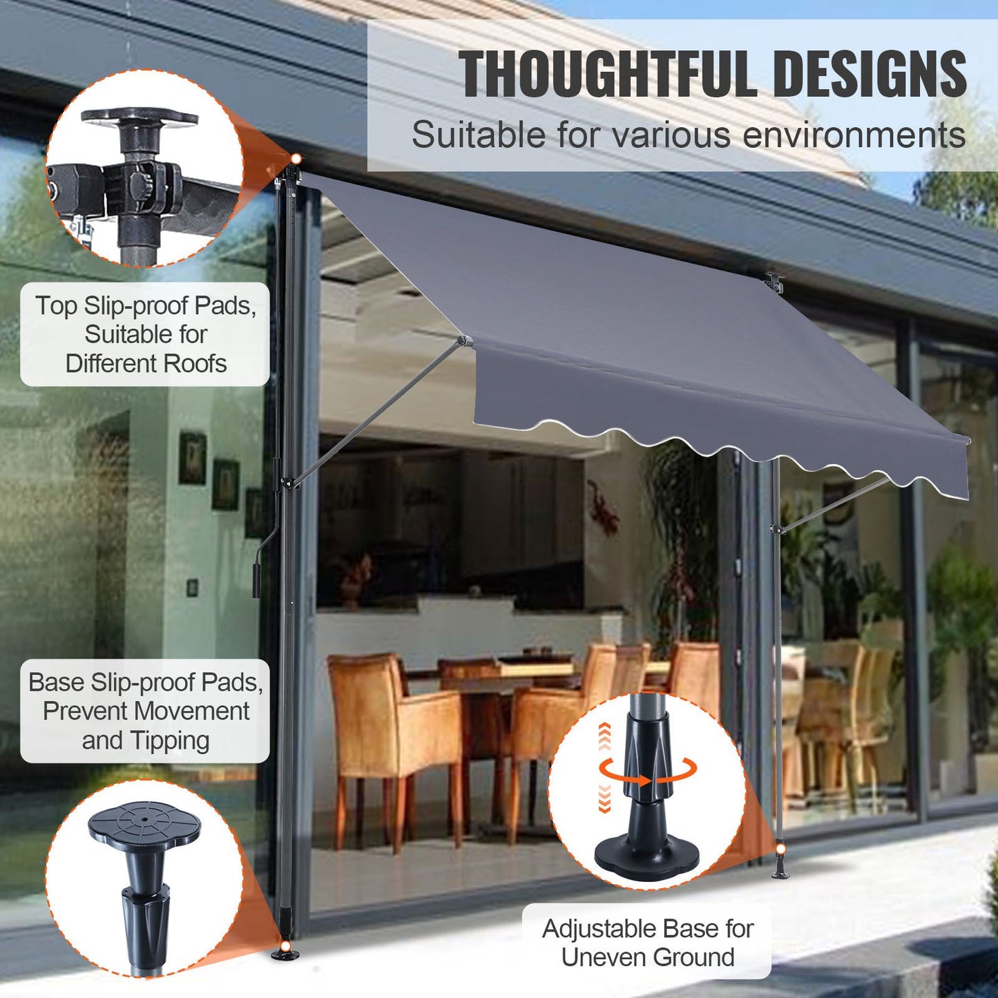 VEVOR Manual Retractable Awning, 78" Outdoor Retractable Patio Awning Sunshade Shelter, Adjustable Door,-$65