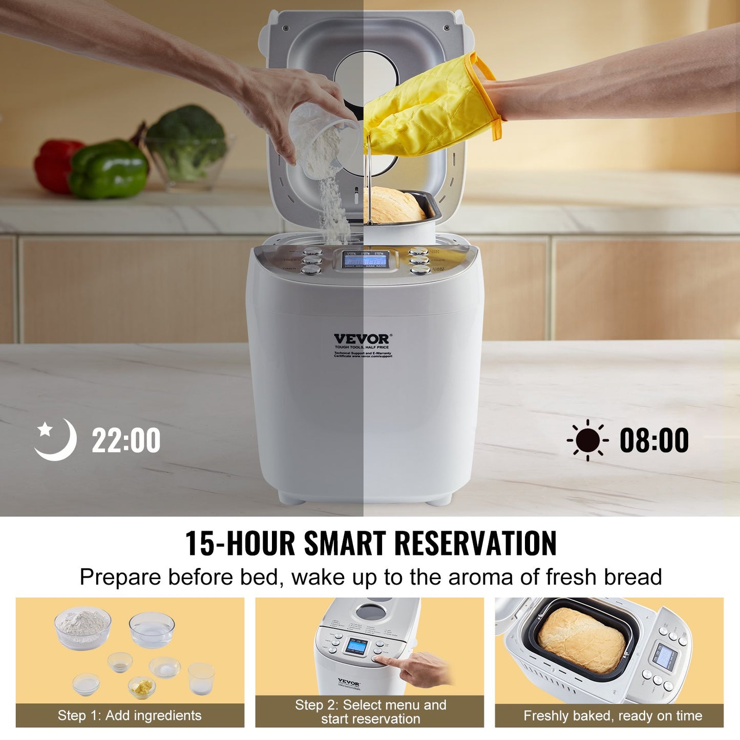 VEVOR Bread Maker, 15-in-1 3LB Dough Machine, Nonstick Ceramic Pan Automatic Breadmaker,-$100