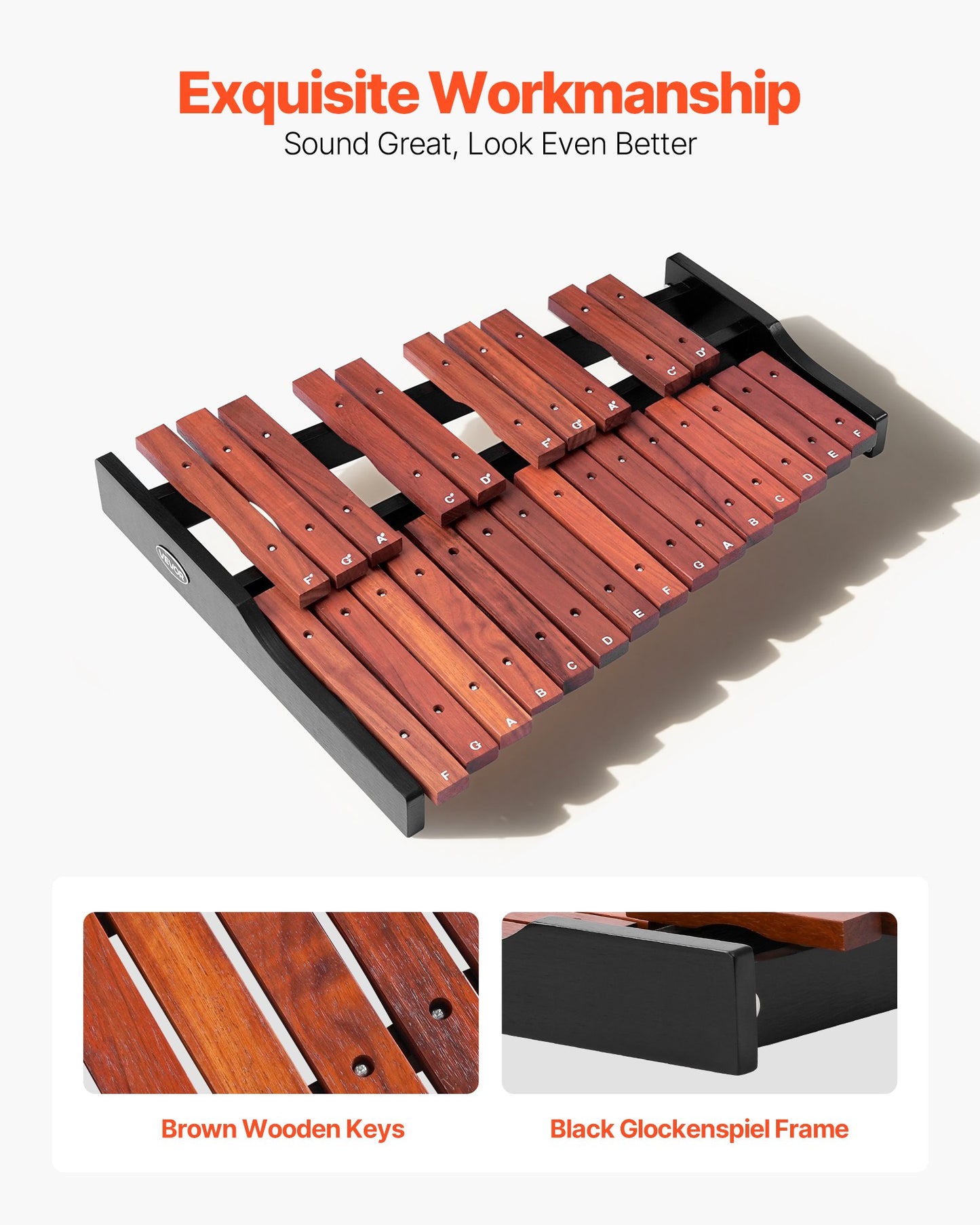 VEVOR Glockenspiel Xylophone, 25 Notes, Wooden Professional Xylophone Percussion Instrument,-$60