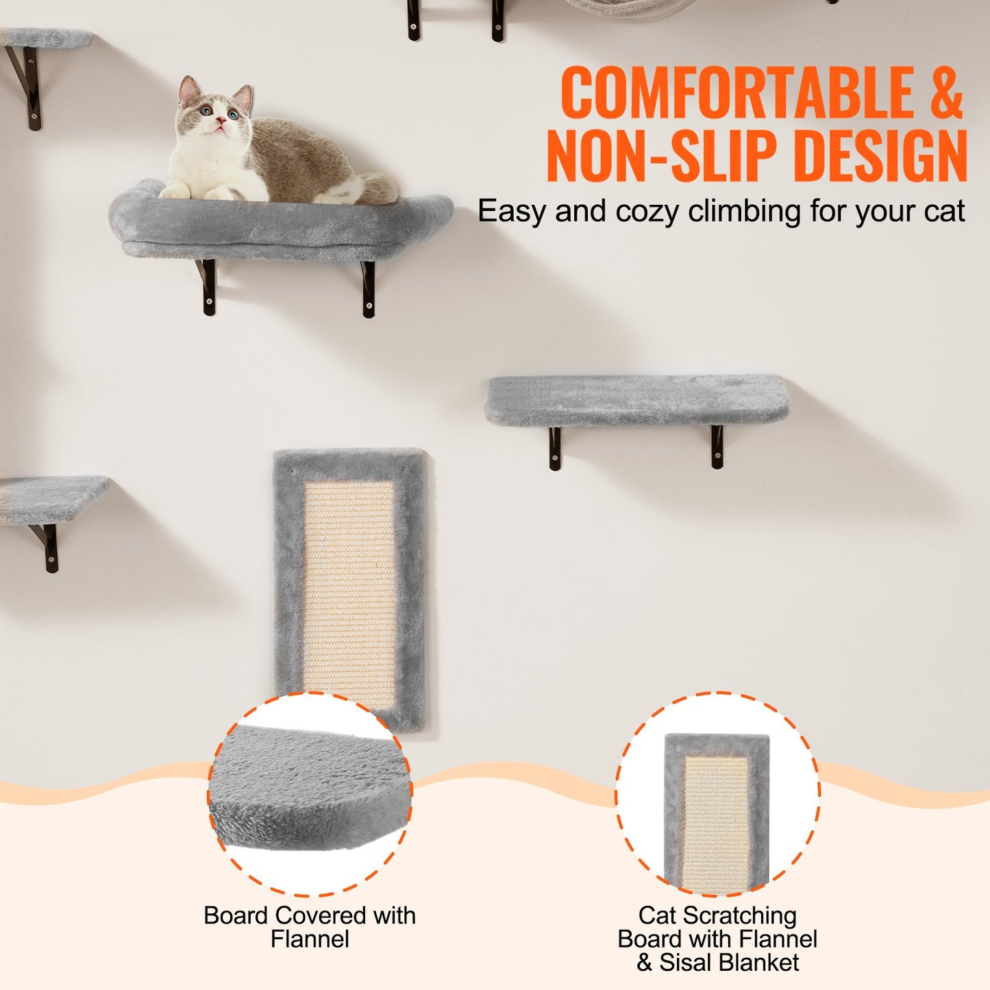 VEVOR Wall Mounted Cat Shelves, Cat Wall Shelves and Perches with Jumping Boards, Hammock,-$55