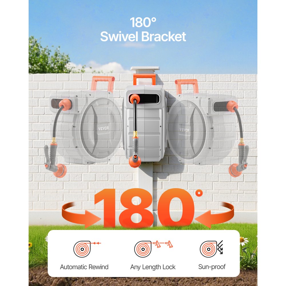 VEVOR Retractable Garden Hose Reel, 1/2 Inch x 145 ft Wall Mounted Hose Reel,-$115