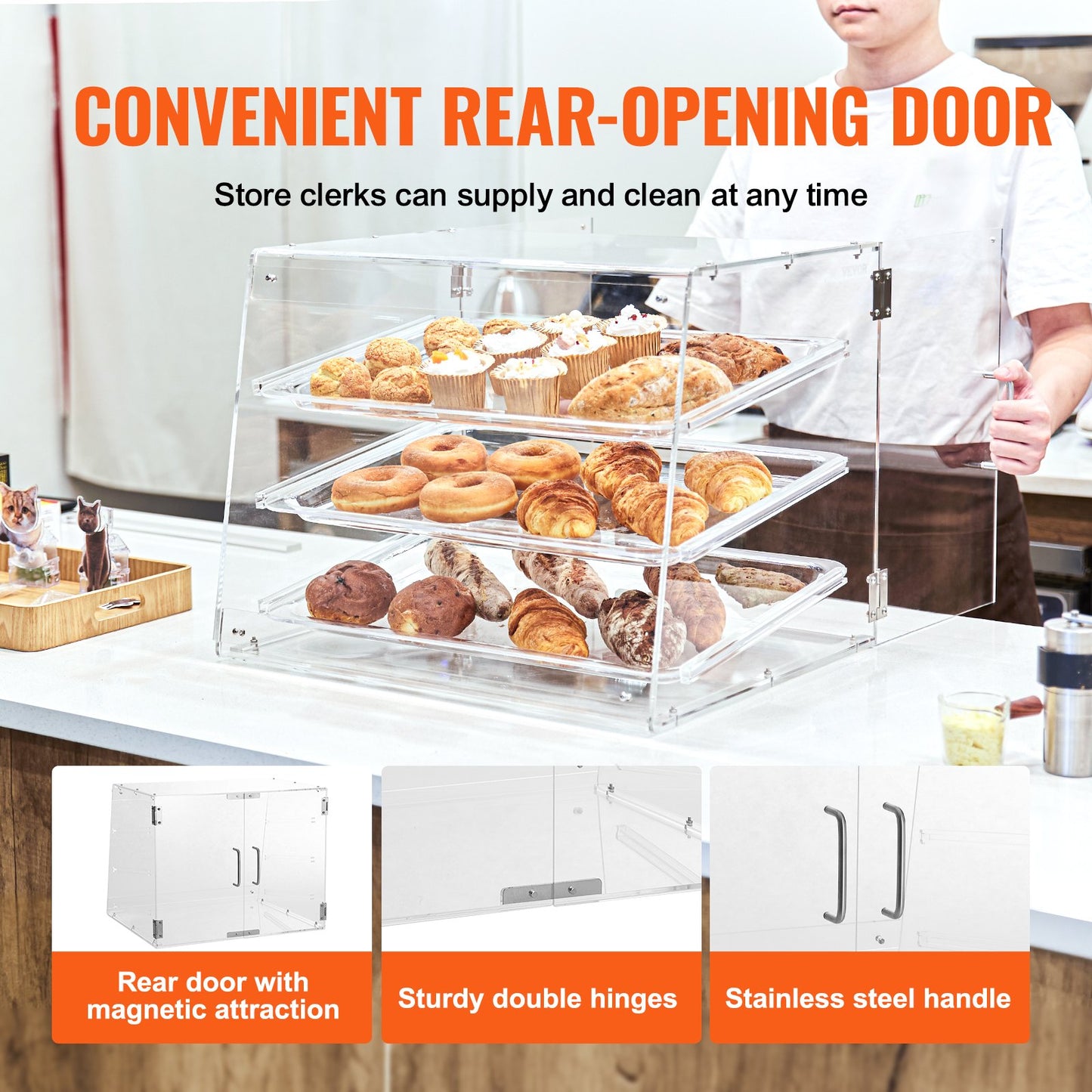 VEVOR Pastry Display Case, 3-Tier Commercial Countertop Bakery Display Case, Acrylic Box,-$90