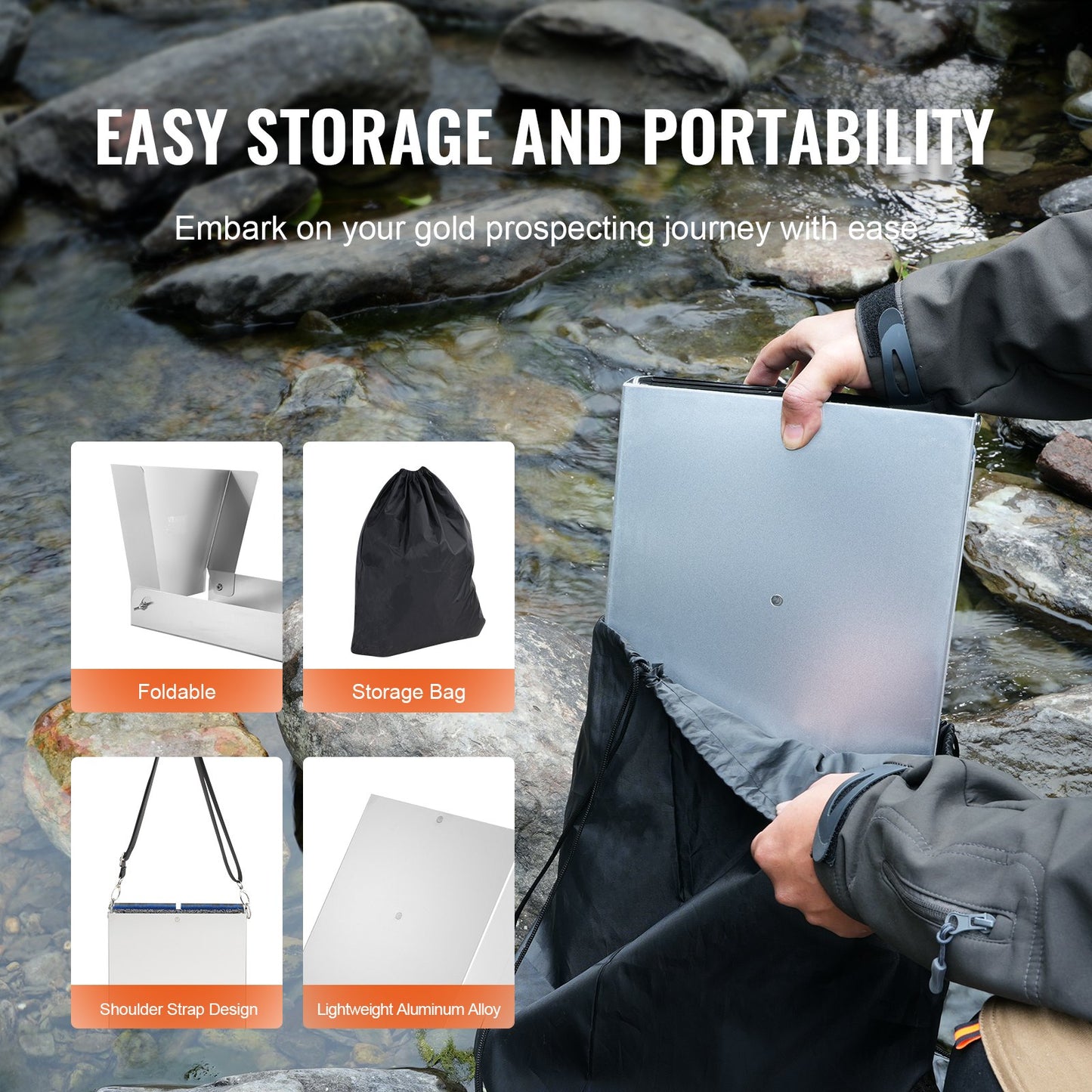 VEVOR Gold Panning Kit With Sluice Box, 50" Aluminum Gold Mining Equipment, 23 PCS Prospecting Kit,-$120