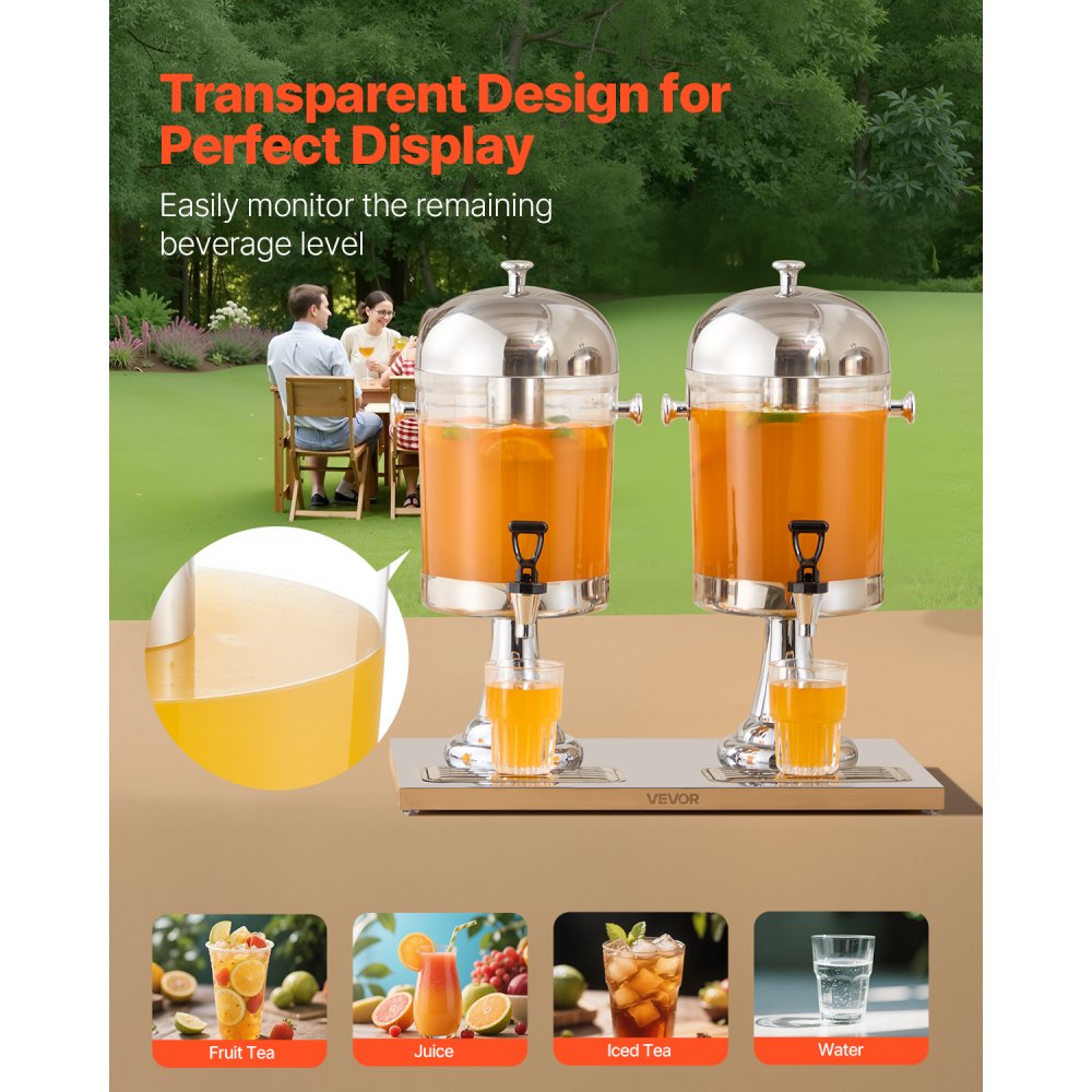 VEVOR Beverage Dispenser, 2.1 Gallon x 2 Drink Dispenser for Parties, Stainless Steel + Dispensers,-$75