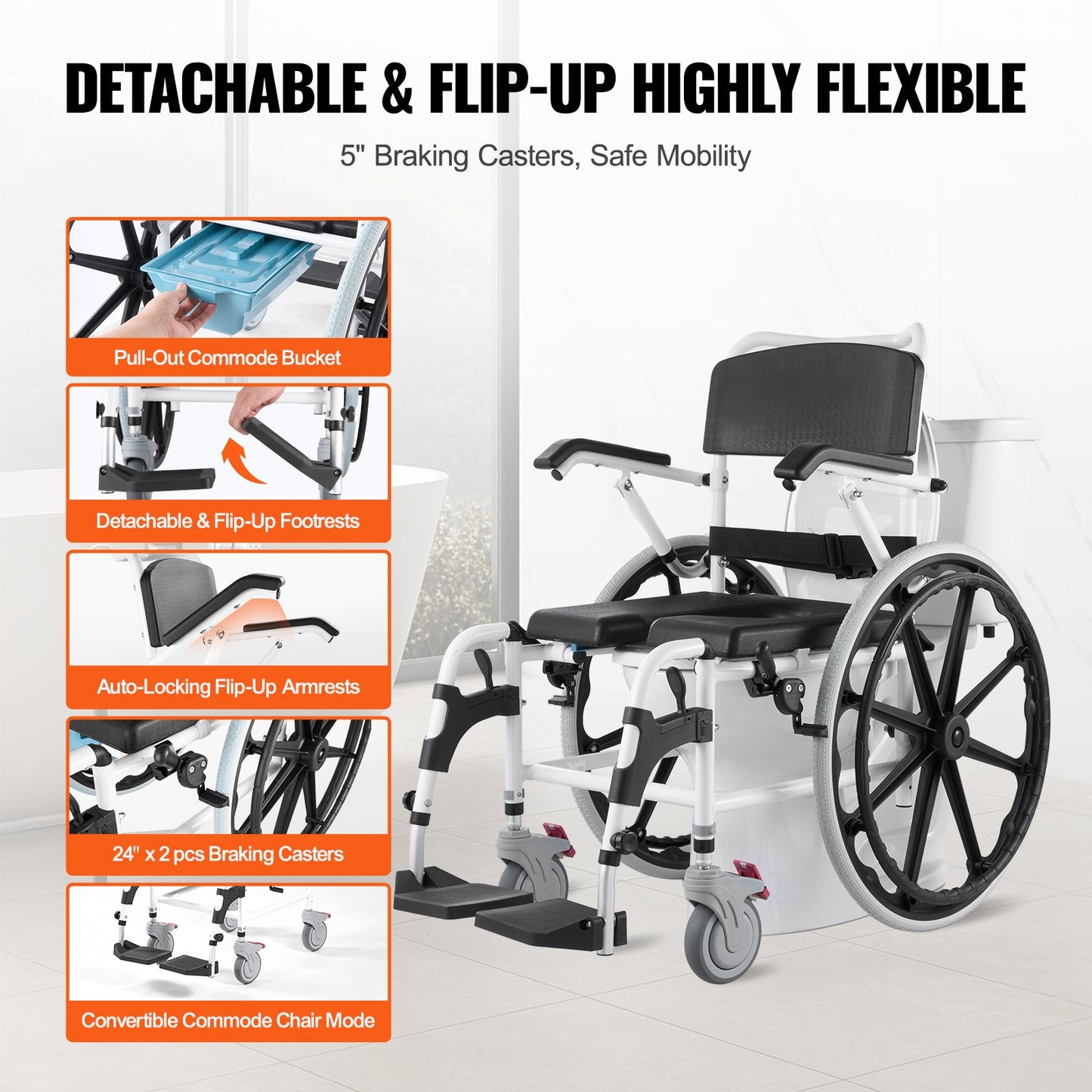 VEVOR Shower Wheelchair, 17.5in Width Aluminum Alloy Bathroom Wheelchair for Inside Shower,-$290