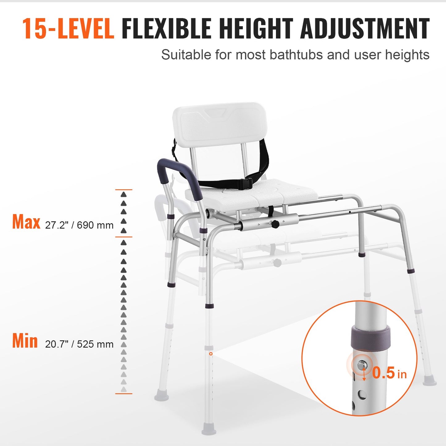 VEVOR Sliding Tub Transfer Bench, Height Adjustable Bathtub Transfer Bench with Cut‑Out Seat,-$75