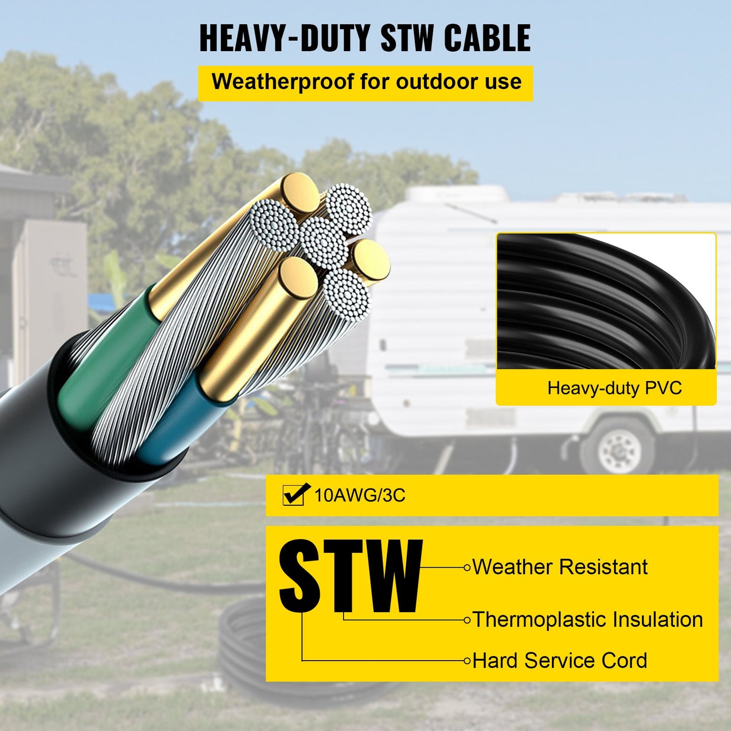 VEVOR Welder Extension Cord, 30 Amp 50 ft, NEMA 6-50P, 10/3 AWG, 250V, 7500W Heavy Duty Welder Cable