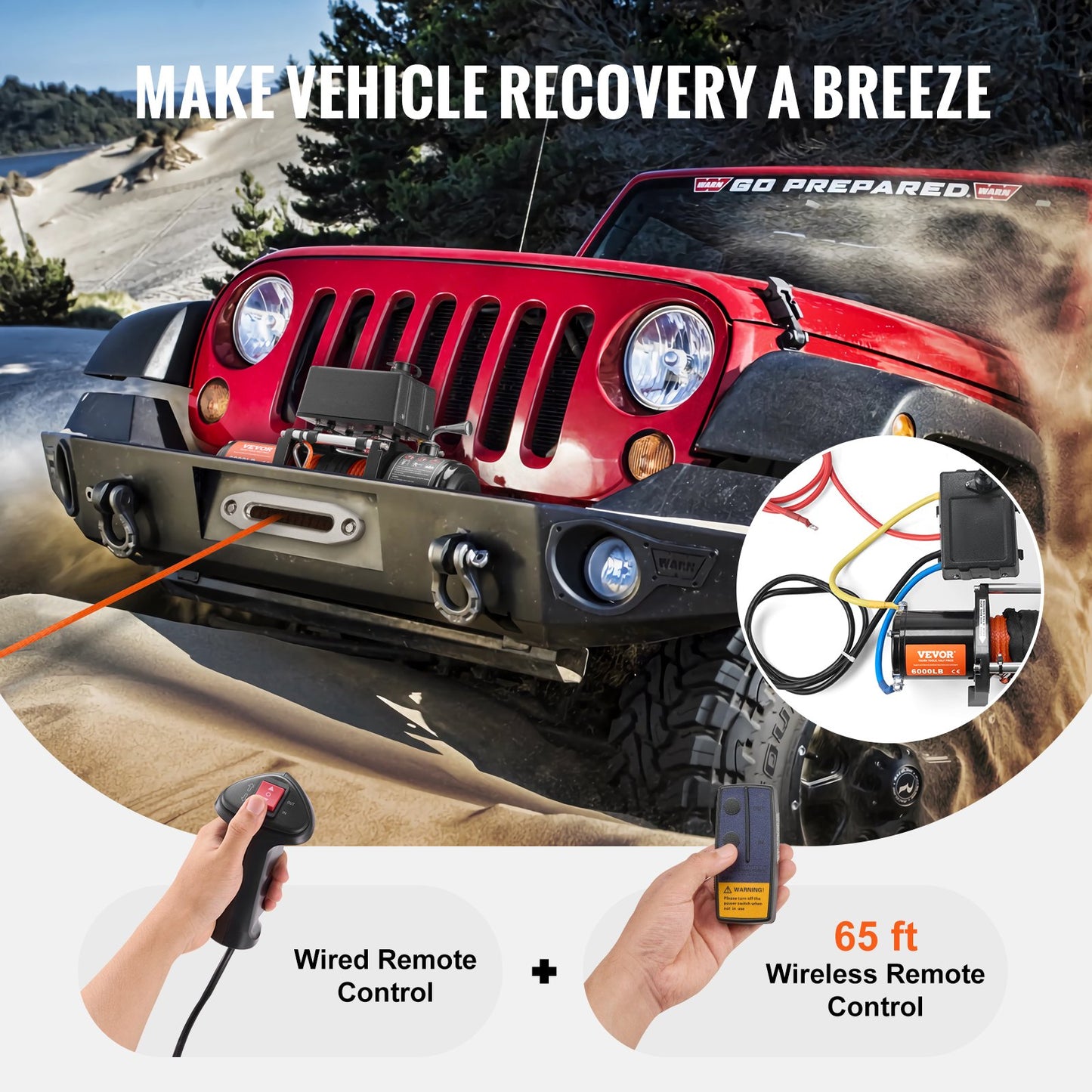 VEVOR Electric Winch, 6000 lb, 12V DC Truck Winch with Φ1/4 in x 55 ft Synthetic Rope Aluminum,-$180
