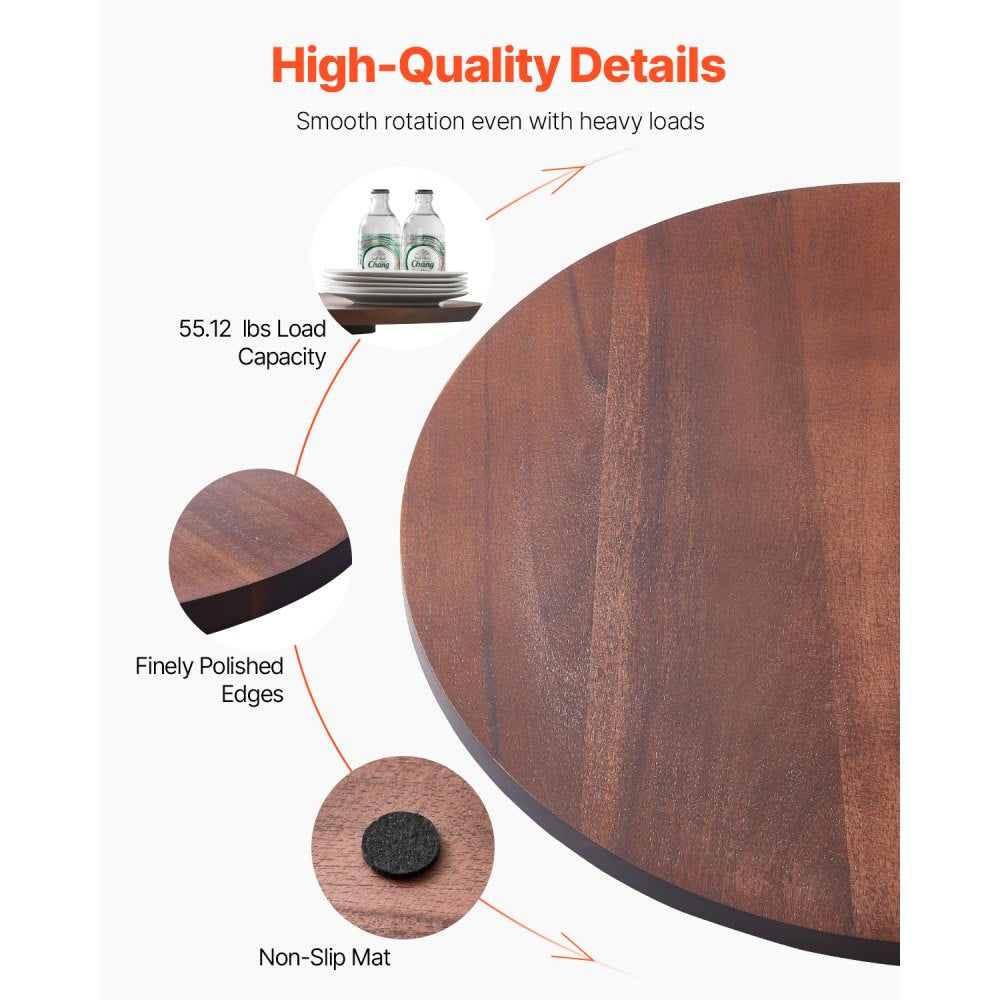 VEVOR 24 in Wood Lazy Susan Turntable, 360° Rotation Round Clear Tabletop Rotating Tray,-$60