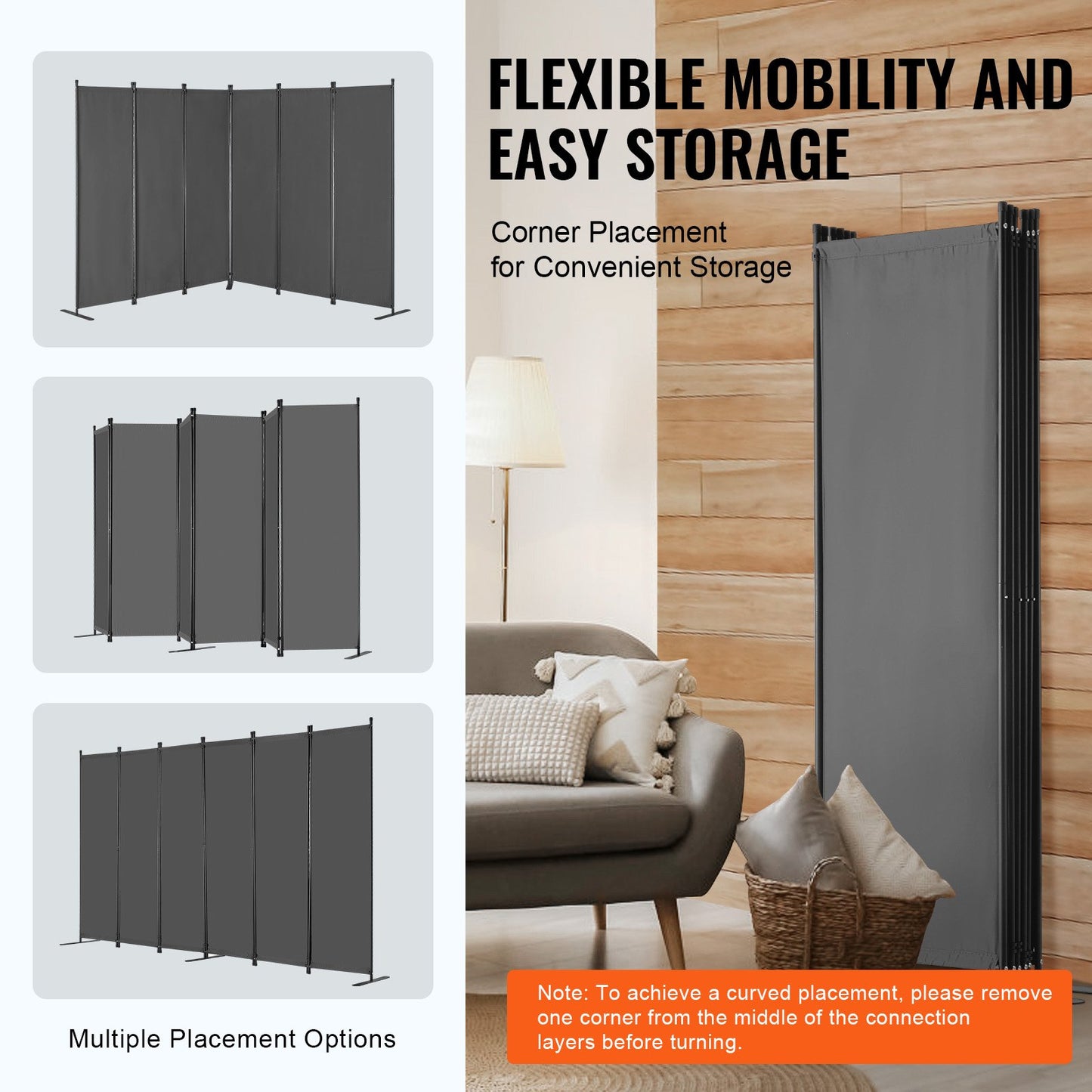 VEVOR Room Divider, 6 Panels Room Divider, Folding Privacy Screen and Portable,-$55