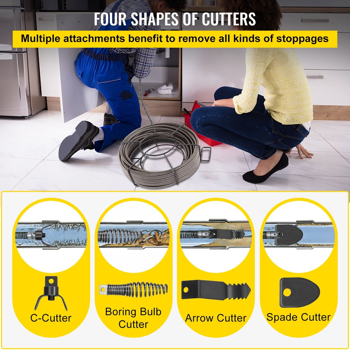 VEVOR Drain Cleaning Cable 75 Feet x 1/2 Inch Solid Core Cable Sewer Cable Drain Auger Cable Cleaner,-$60