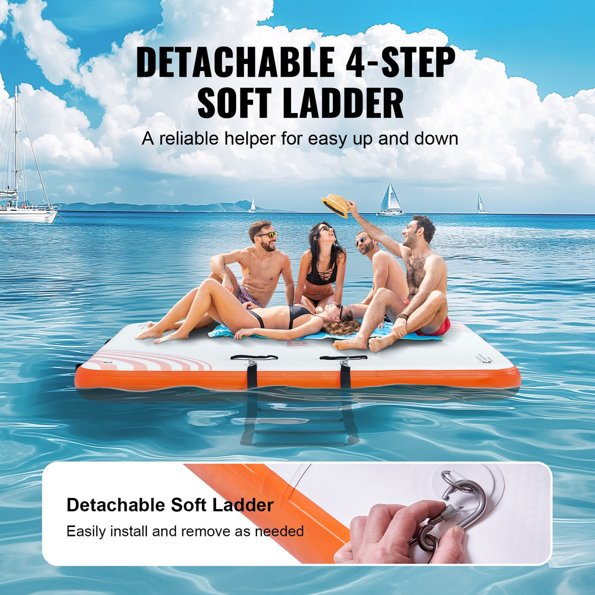 VEVOR Inflatable Floating Dock,6 x 5FT Inflatable Dock Platform,Non-Slip Water Floating Dock Mat W/Portable Carrying Bag & Detachable Ladder