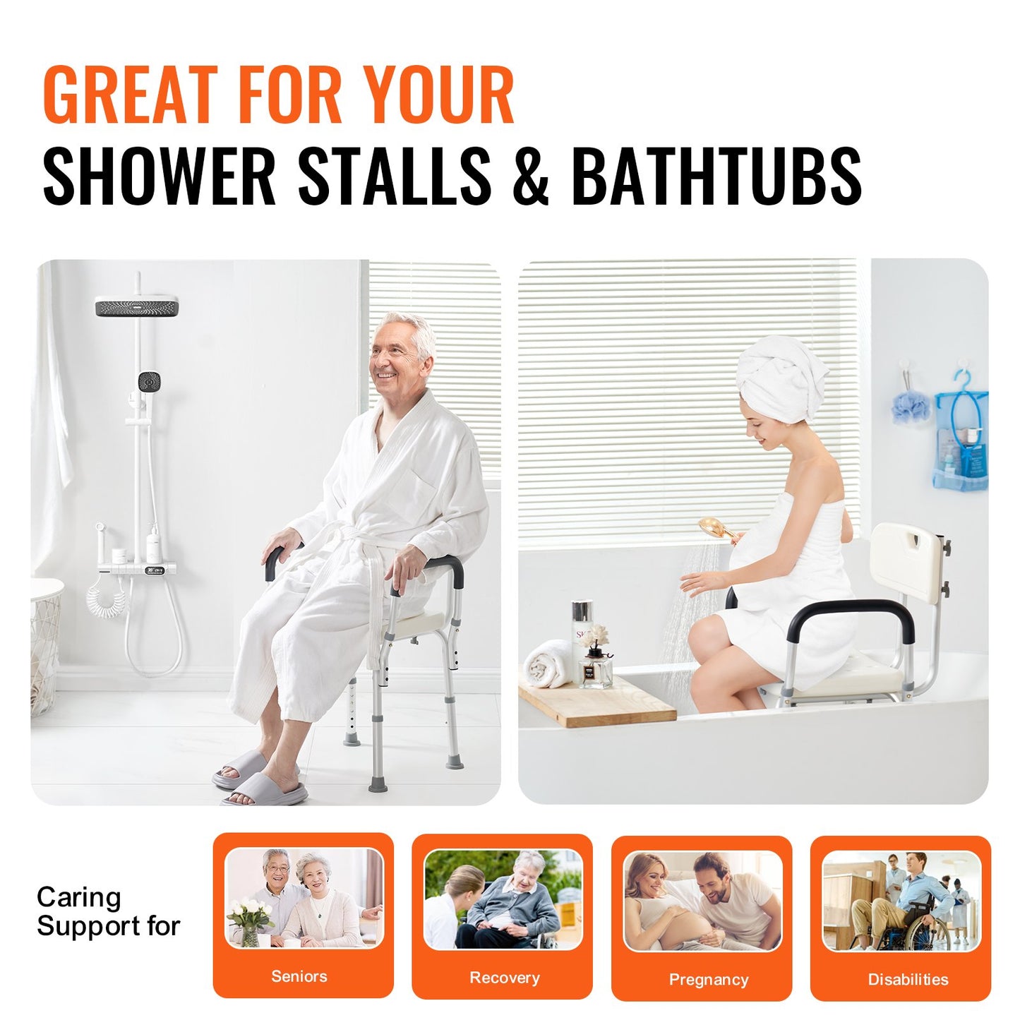 VEVOR Shower Chair, Shower Seat with Back, Adjustable Height Shower Stool, Shower Chair,-$45