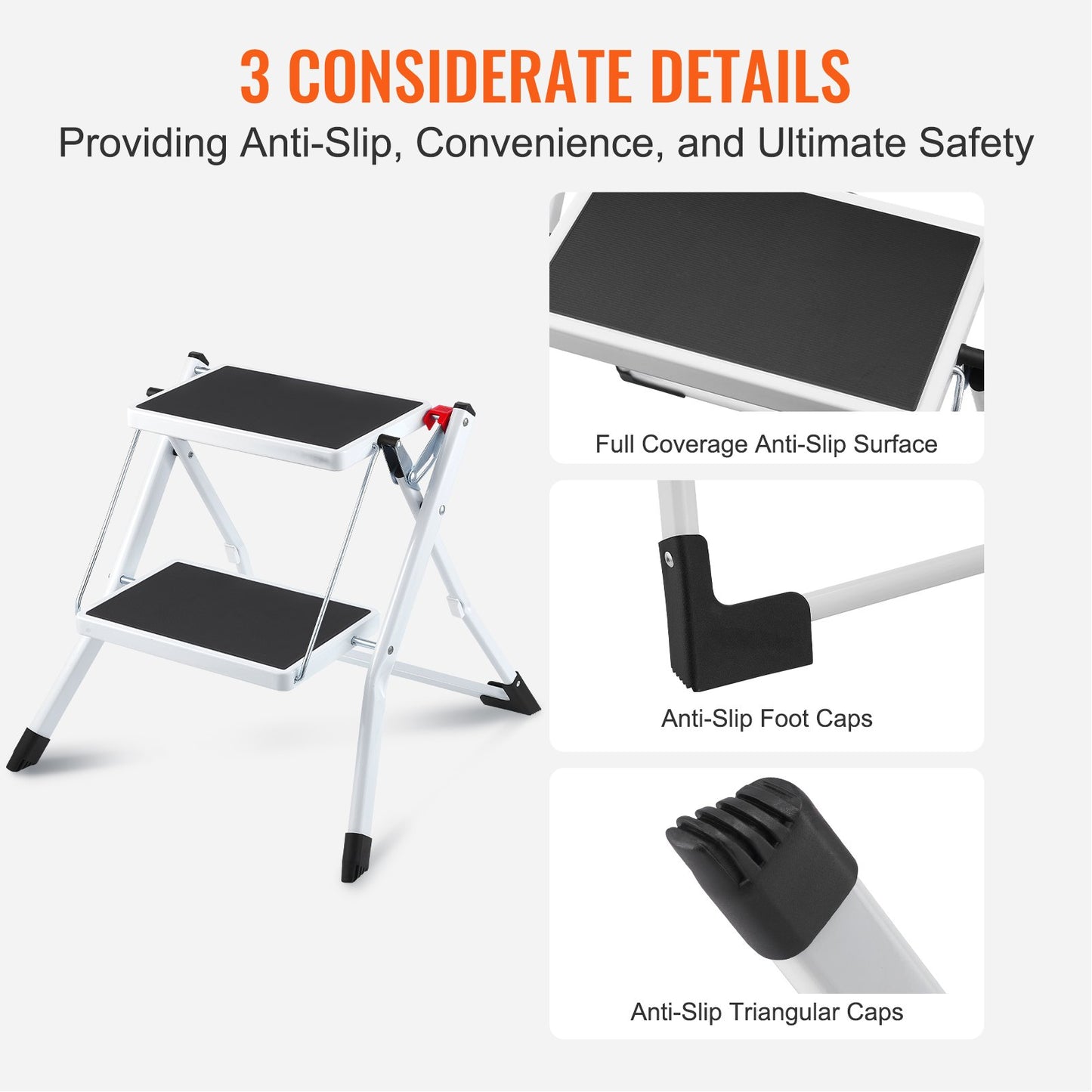 VEVOR Step Ladder 2-Step 330lbs Capacity, Ergonomic Folding Steel Step Stool with Wide Anti-Slip,-$25