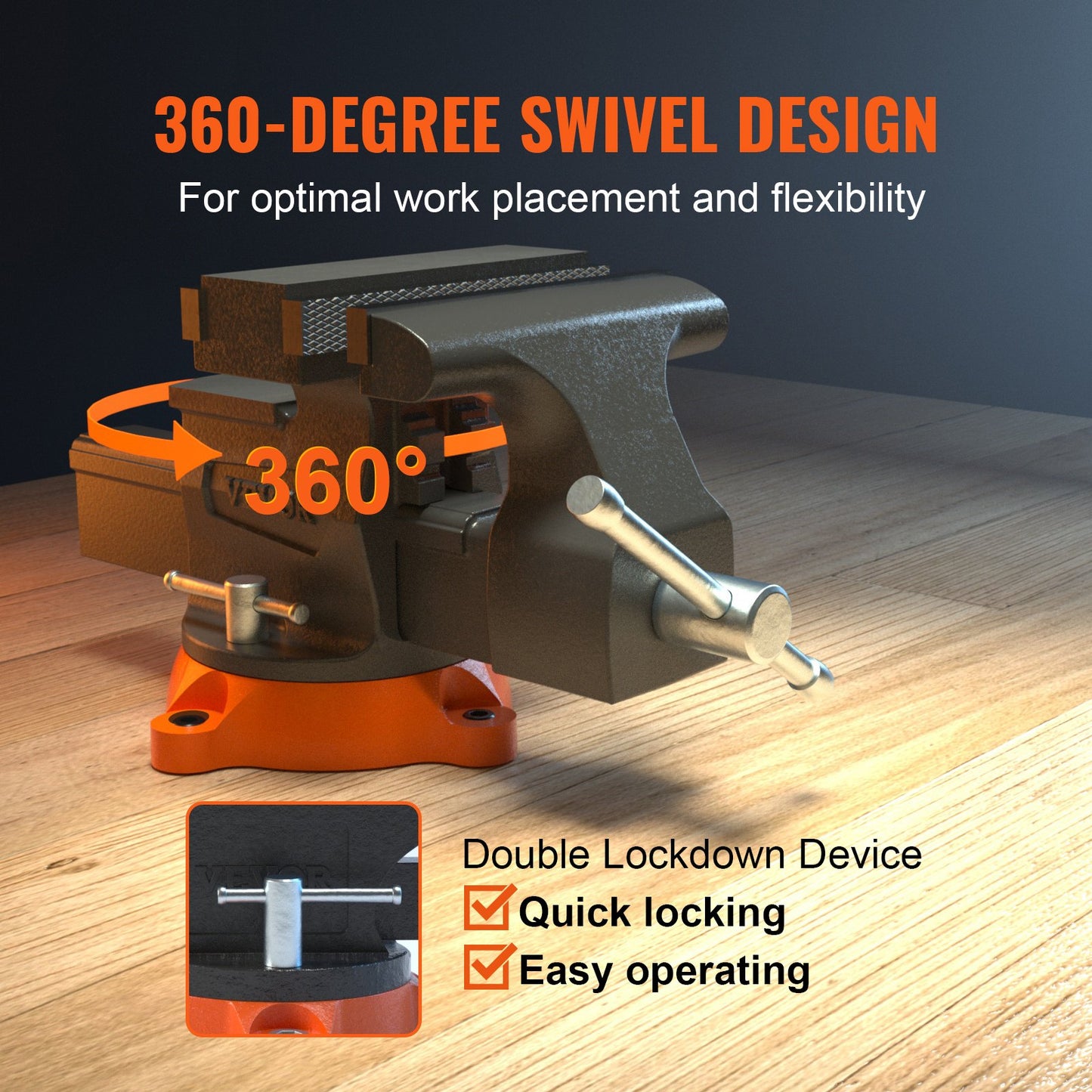 VEVOR Bench Vise, 6.5" Jaw Width 6.5" Forward &9.3" Reverse Opening, 360° Swivel Base,-$70