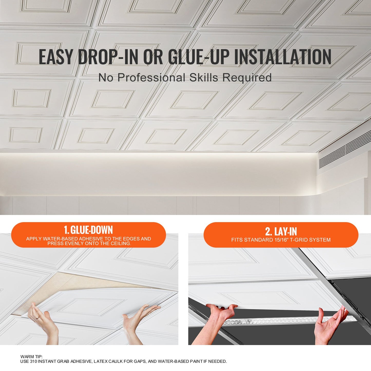 VEVOR Ceiling Tiles, 12-Pack 24 x 24 in, Drop Ceiling Tiles Premium PVC Sheet, Easy Installation,-$45
