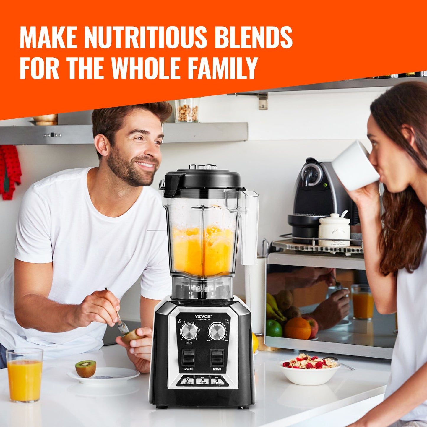VEVOR Professional Blender, Commercial Countertop Blenders, 68 oz Plastic Jar Blender Combo,-$60