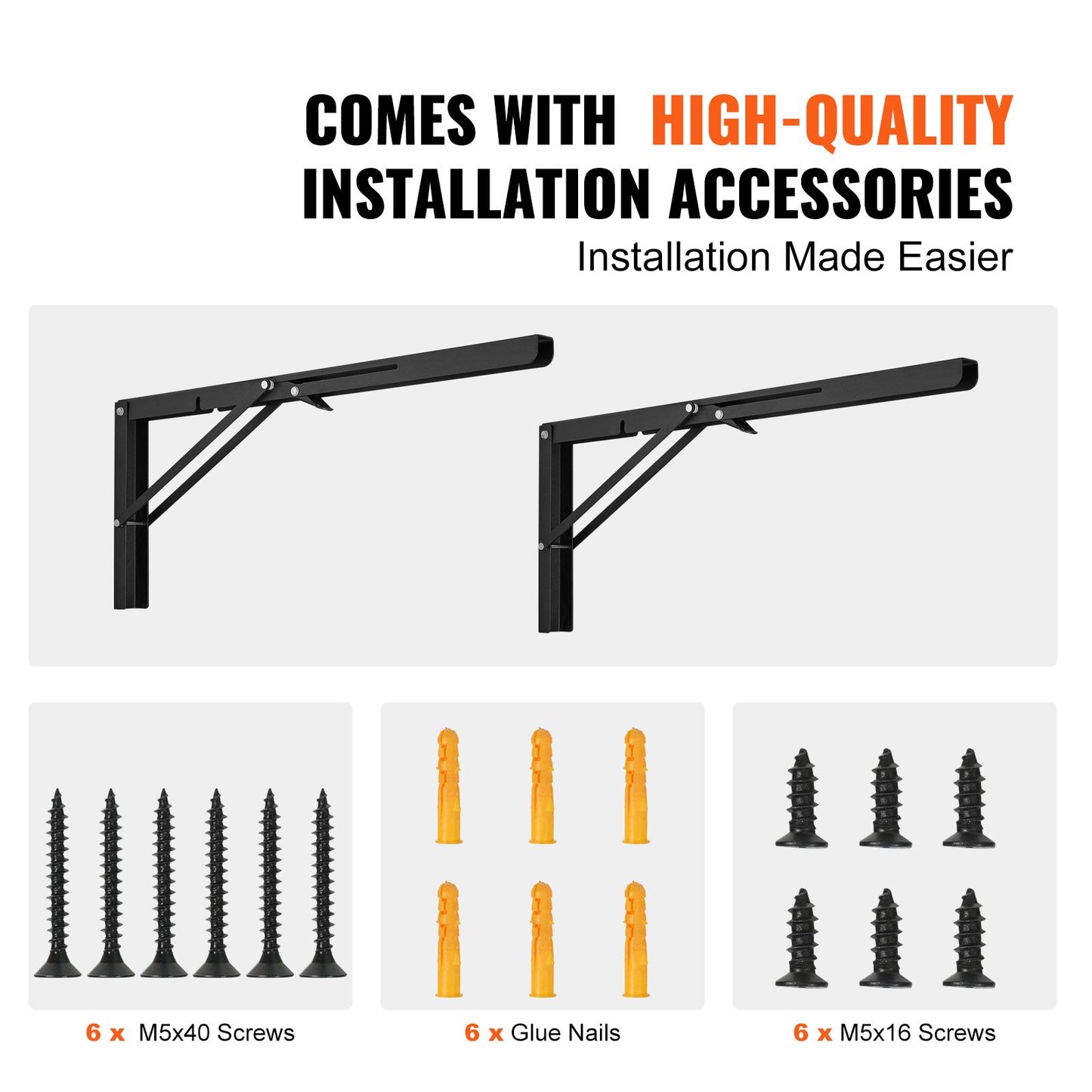 VEVOR Shelf Bracket Foldable, 24” L 2 Pcs , Heavy Duty Floating Shelf Brackets, Brackets for Shelves,-$18