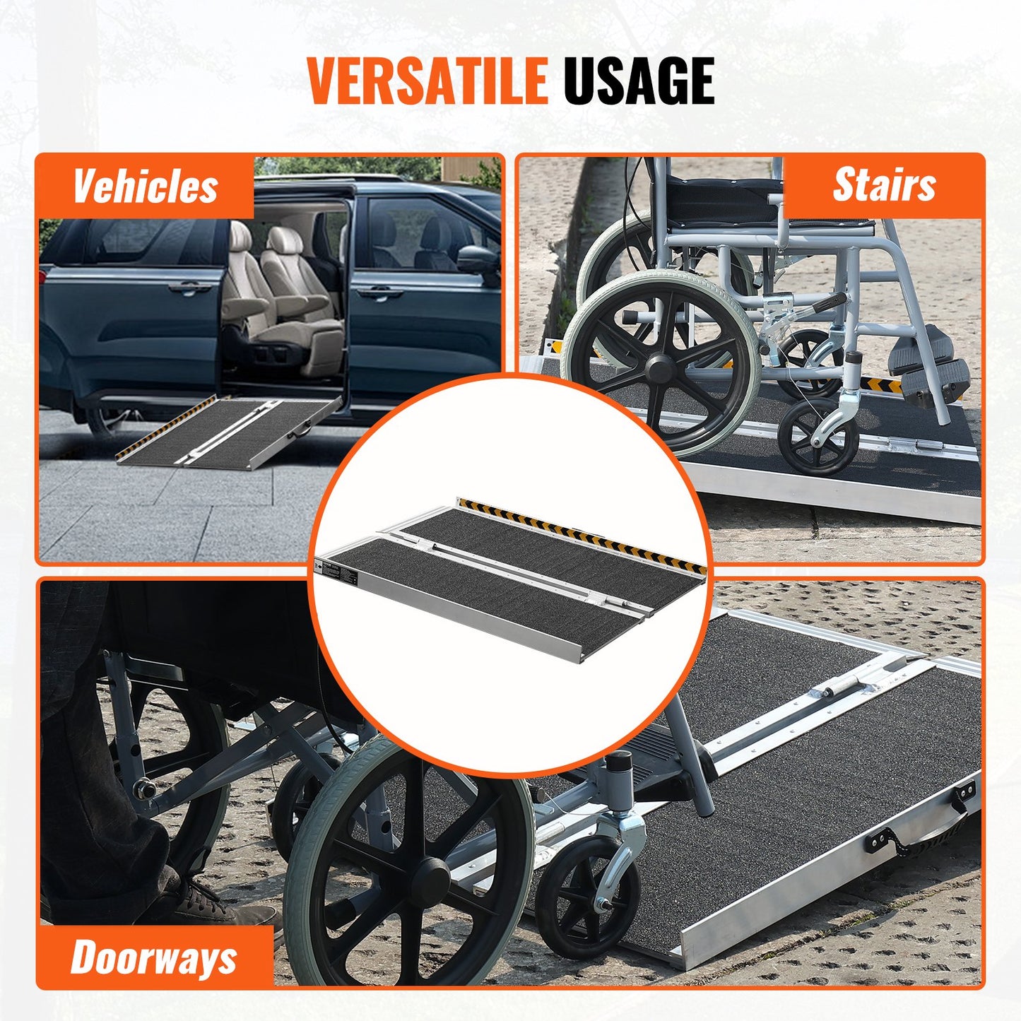 VEVOR Portable Wheelchair Ramp, 3 ft 800 lbs Capacity, Non-Slip Aluminum Folding Threshold Ramp,-$70
