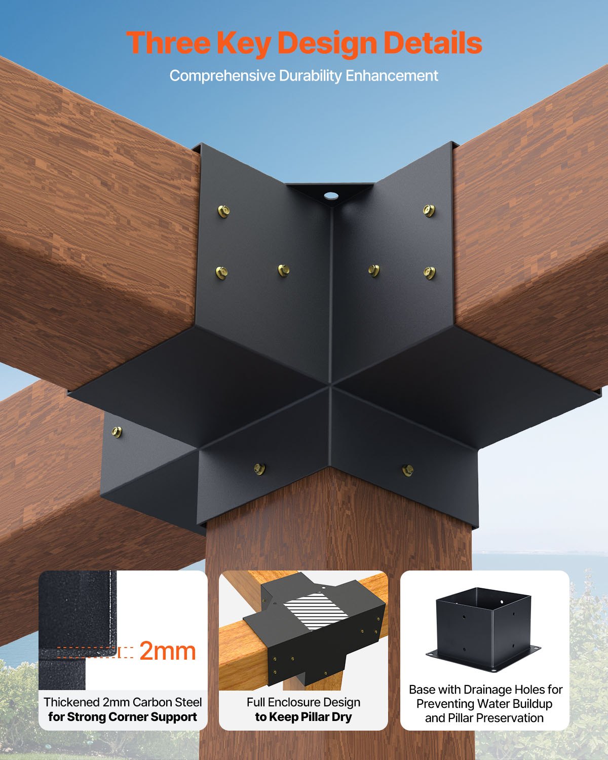 VEVOR Pergola Bracket Kit 6''x6''(Inner Size 5.6x5.6), 4pcs 4-Way Heavy Duty Corner Bracket,-$110