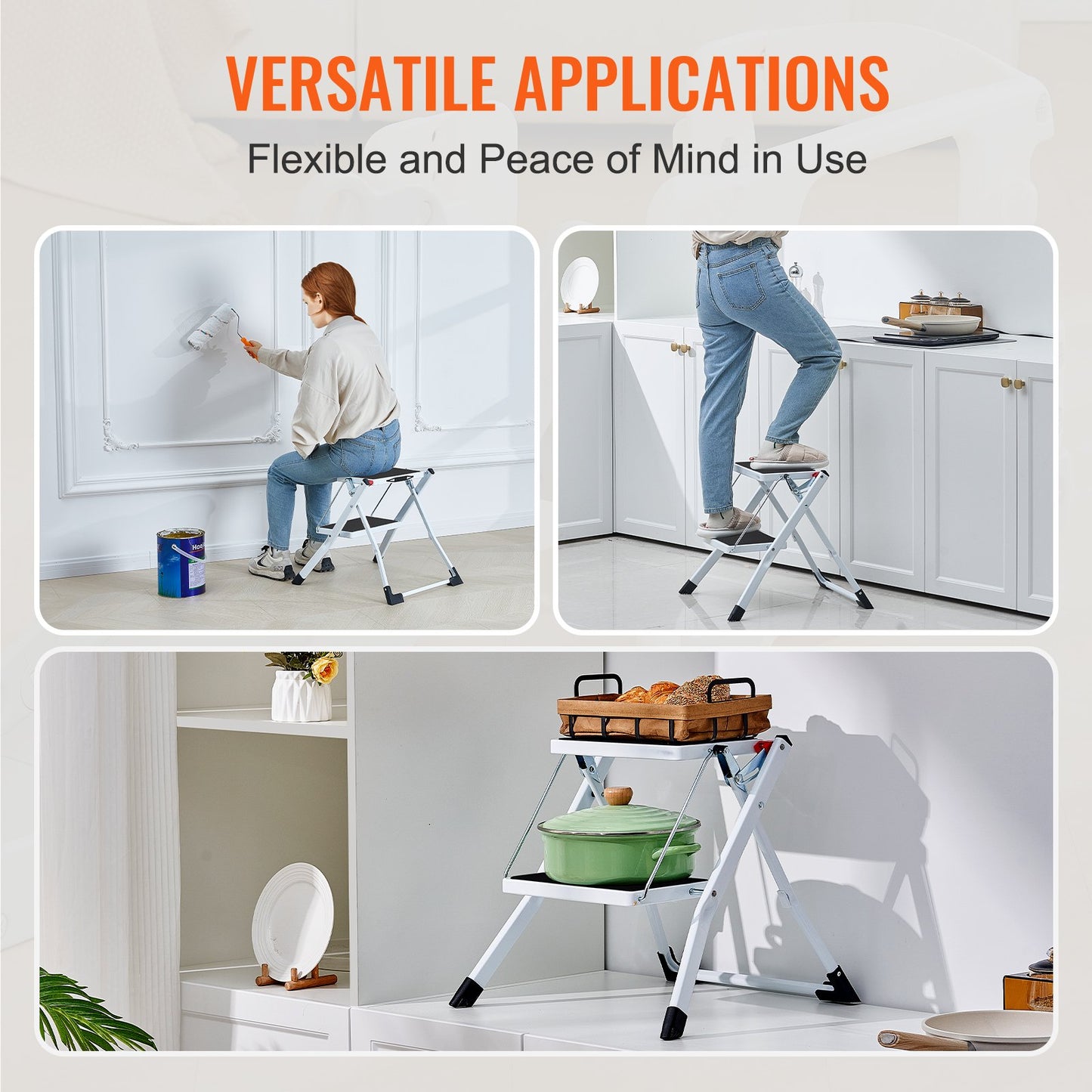VEVOR Step Ladder 2-Step 330lbs Capacity, Ergonomic Folding Steel Step Stool with Wide Anti-Slip,-$25