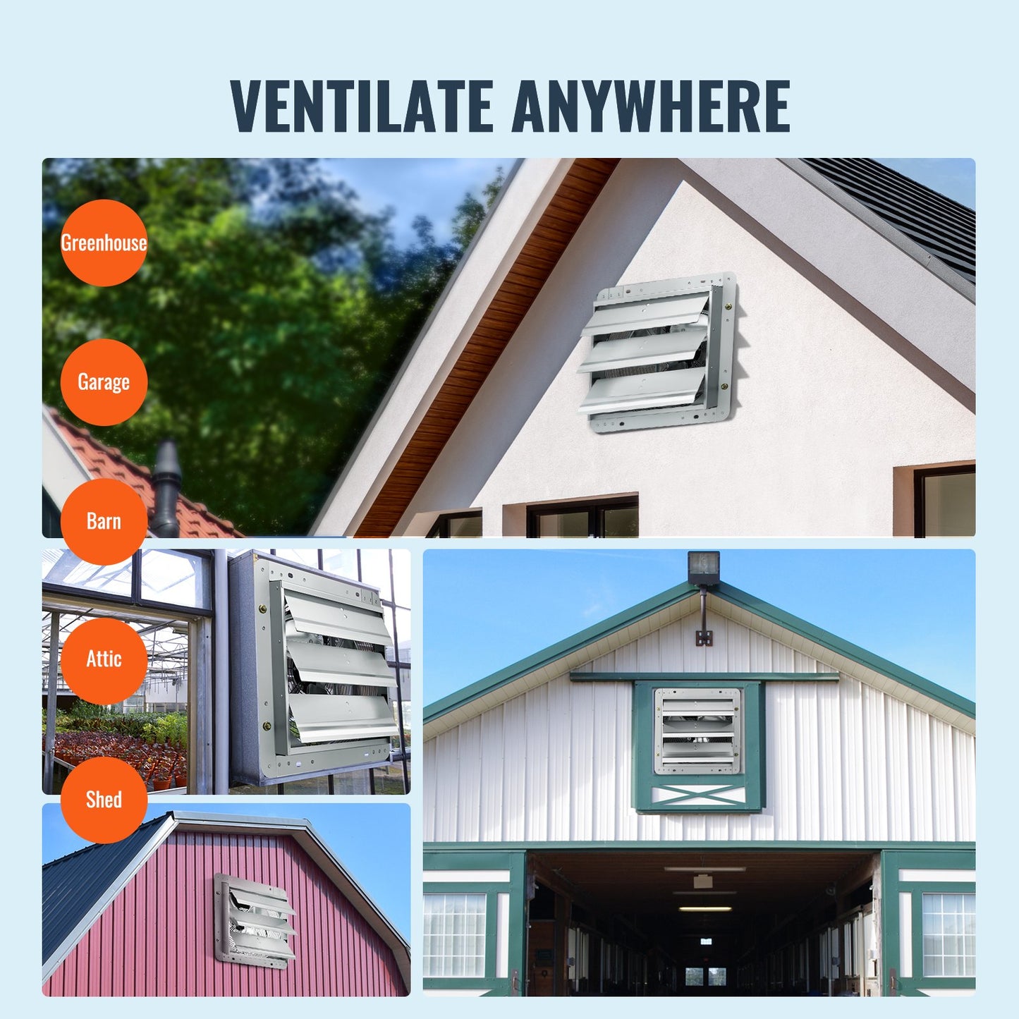 VEVOR 12'' Shutter Exhaust Fan, High-speed 1000 CFM, Aluminum Wall Mount Attic Fan,-$45
