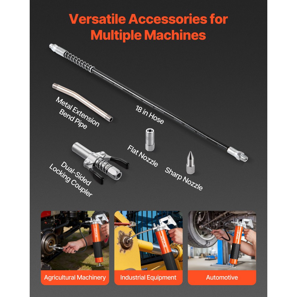 VEVOR Grease Gun, 8000 PSI, Pistol Grip Grease Gun Kit with 14 oz Capacity, Includes 18-Inch Flex Hose,-$20