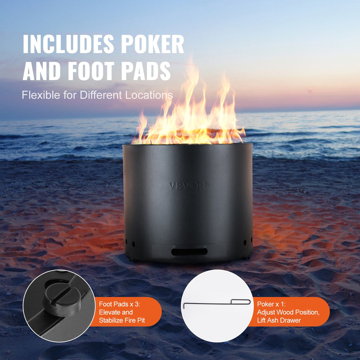 VEVOR Smokeless Fire Pit Stove Bonfire,Wood Burning Fireplaces W/Removable Ash Pan,SUS430 Stainless Steel inner Portable Outdoor Firepit,for Outdoor Patio Camping
