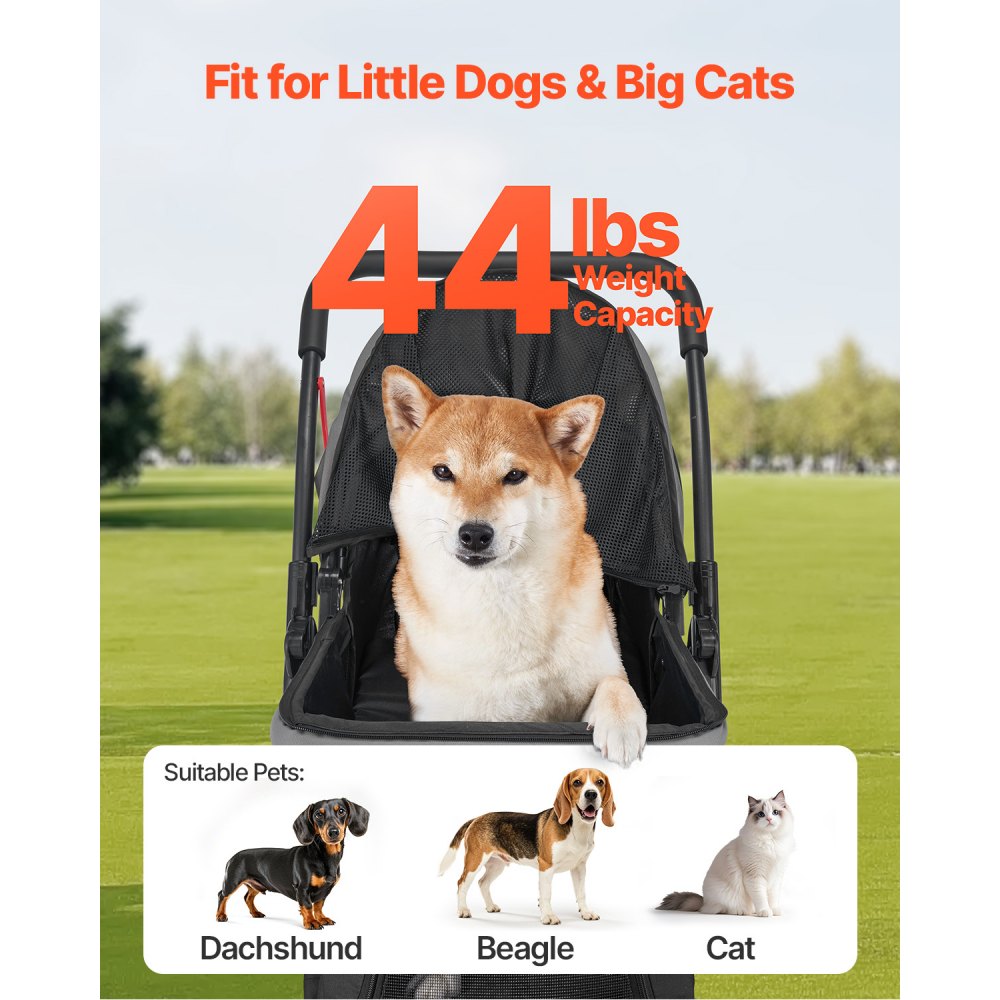 VEVOR Pet Stroller, 44 lbs Weight Capacity, Foldable Dog Stroller Cart, 4 Wheels with Mesh Windows,-$70