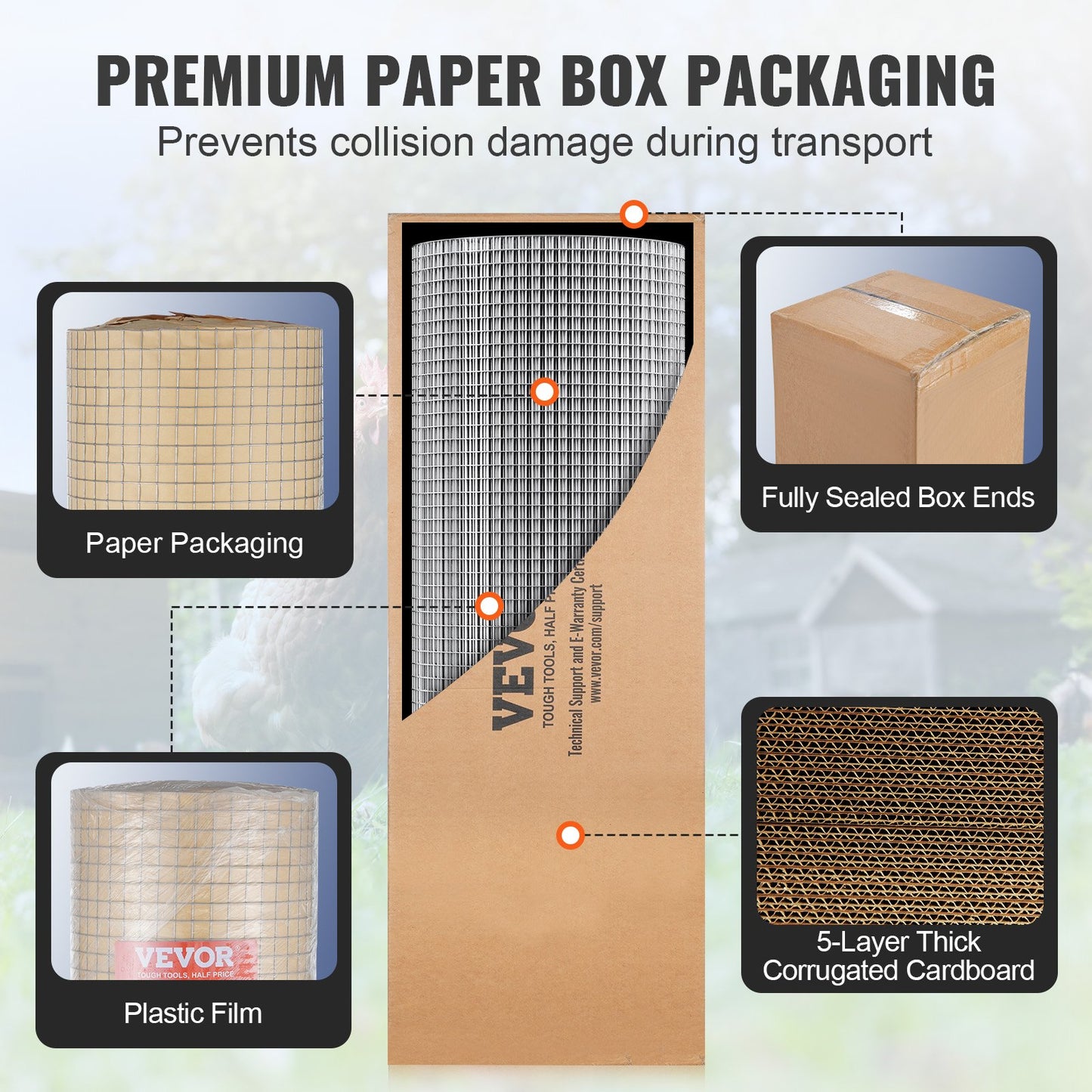VEVOR Hardware Cloth, 1/2 inch 24in x 100 ft 19 Gauge, Hot Dipped Galvanized Wire Mesh Roll,-$60