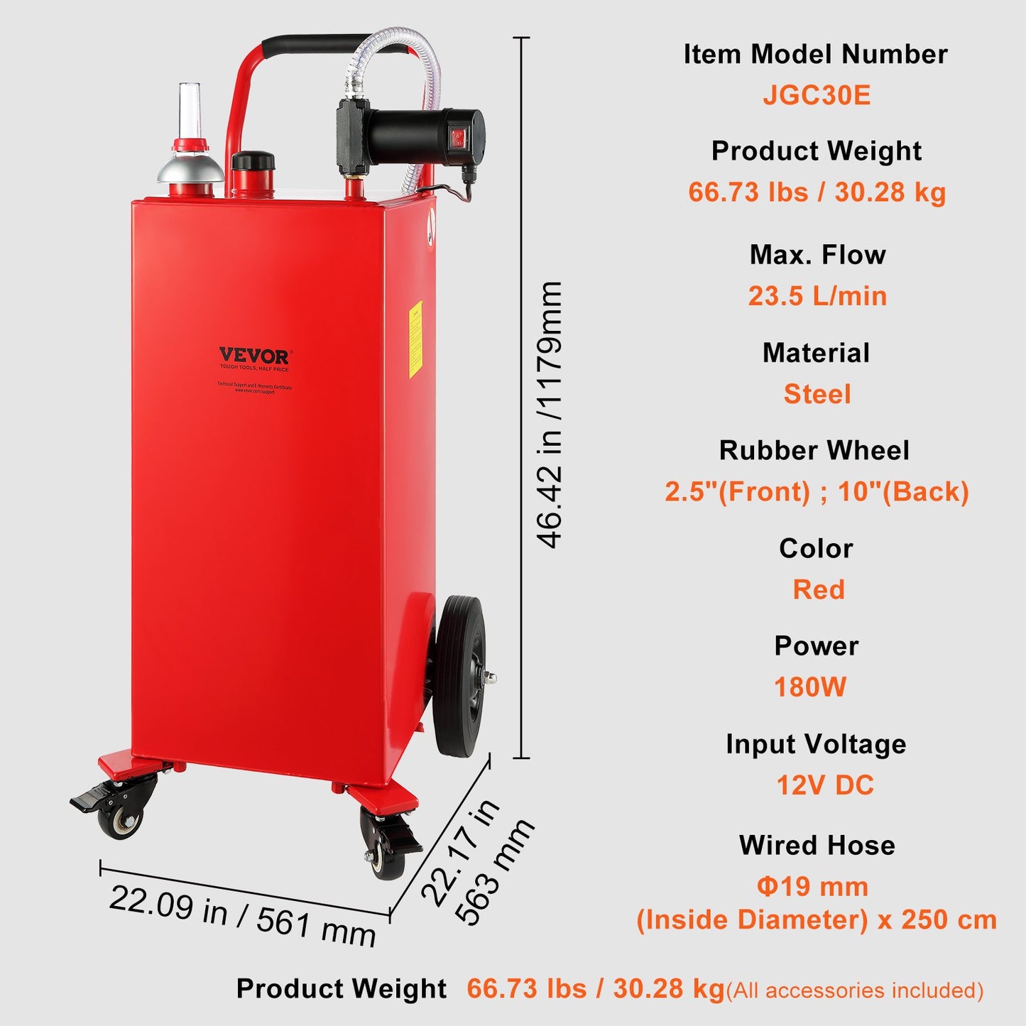 VEVOR 30 Gallon Diesel Caddy, 23.5 L/min, 180W Portable Storage Tank Container with E-Pump,-$200