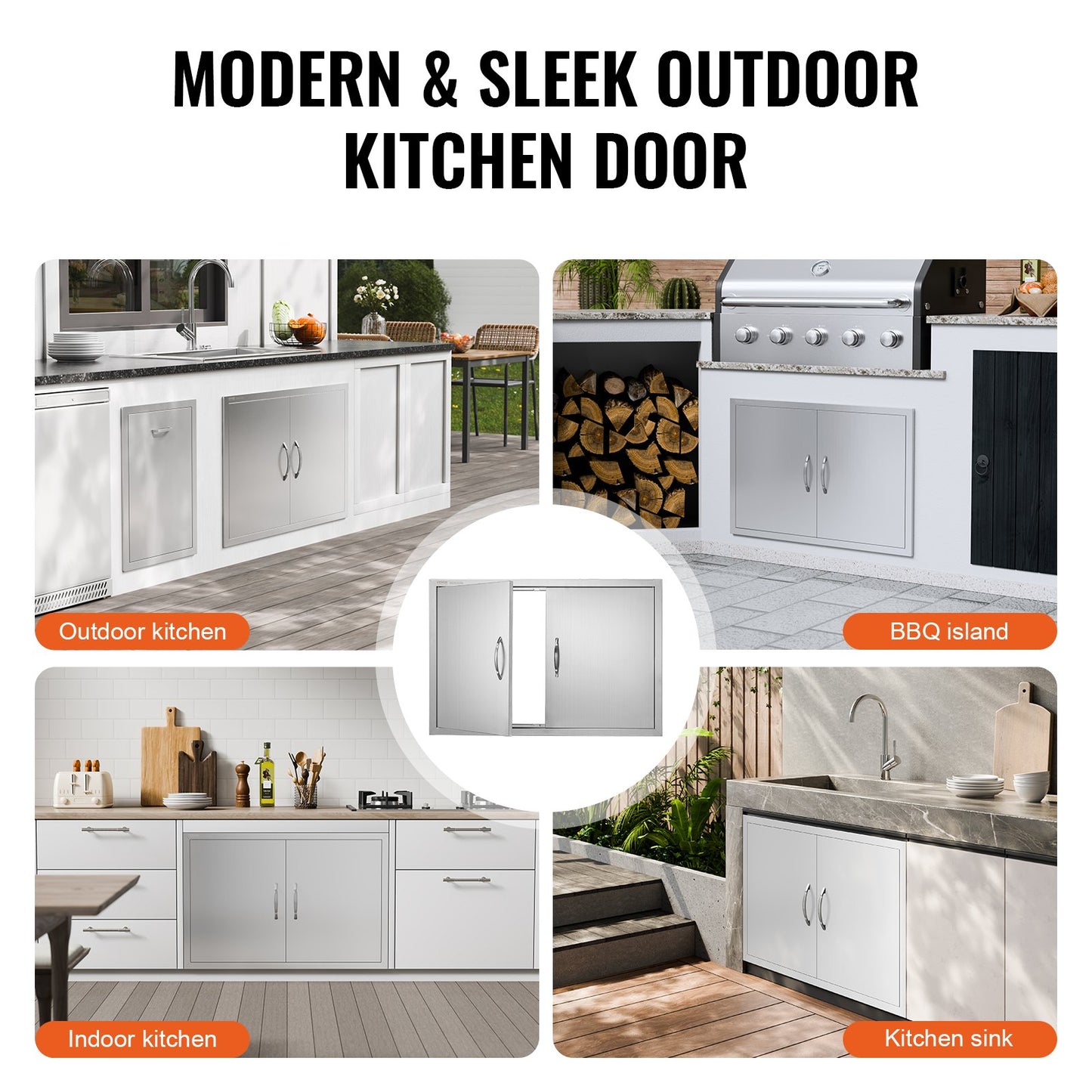 VEVOR BBQ Access Door, 35W x 24H Inch Double Outdoor Kitchen Door, Stainless Steel Flush Mount Door, -$70