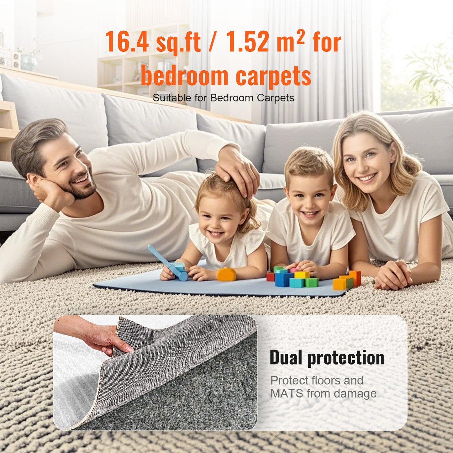VEVOR - Slip-Resistant Rug Pad - Protective Cushioning Carpet Pad - 8' x 10' - 1/4"Thick - Dual Surface,-$60
