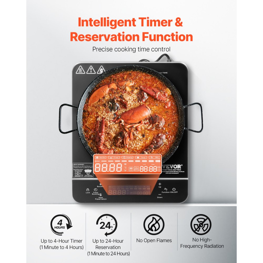 VEVOR Portable Induction Cooktop, 1500W Electric Induction Burner with 9 Temperature Settings,-$45