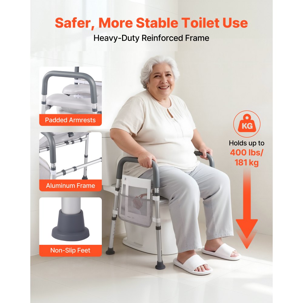 VEVOR Raised Toilet Seat with Arms, 400 lbs Load Capacity, Adjustable Height and Width,-$50