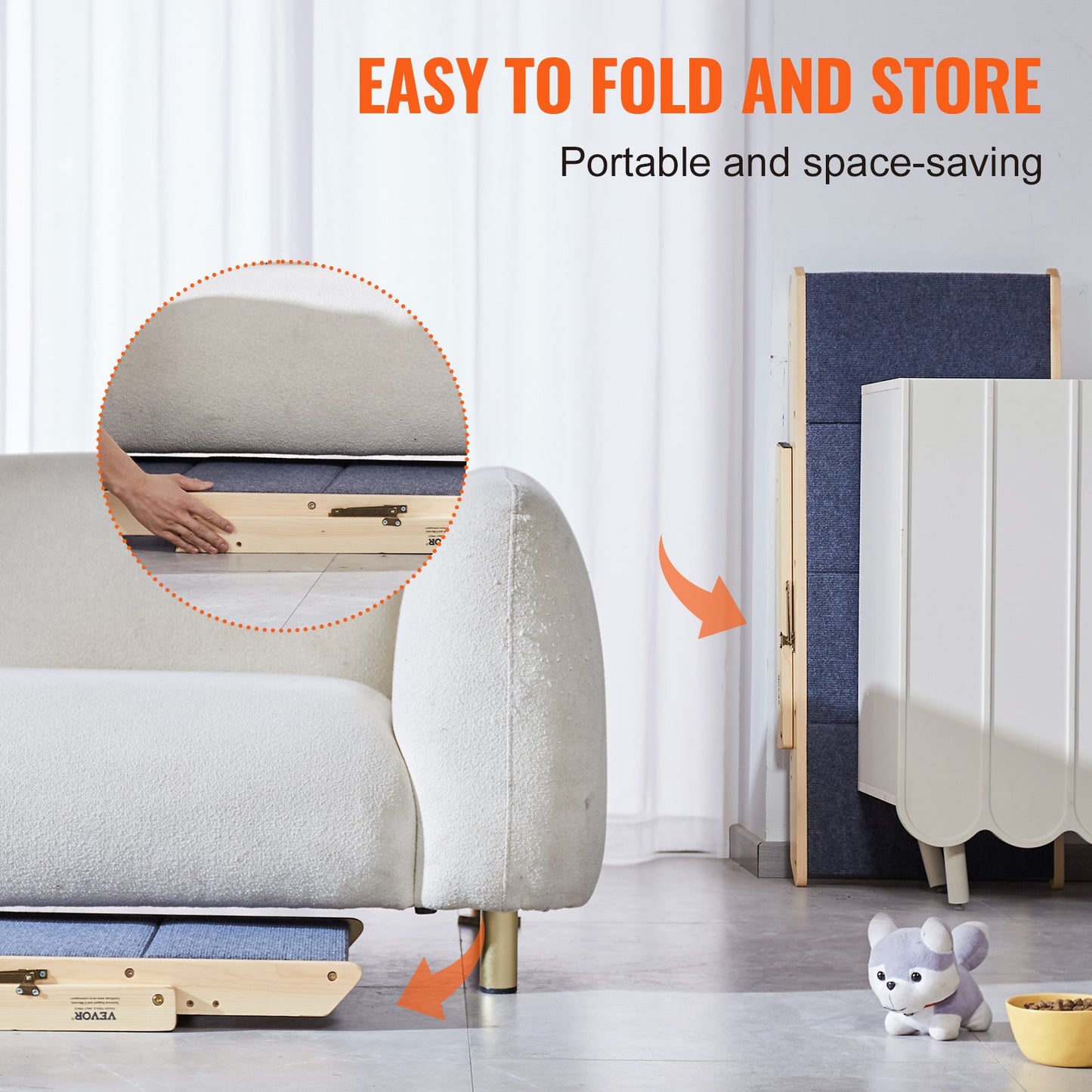 VEVOR Wood Pet Stairs/Pet Steps, 2-in-1 Foldable Wooden Dog Stair for Beds, Sofa and Cars,-$70