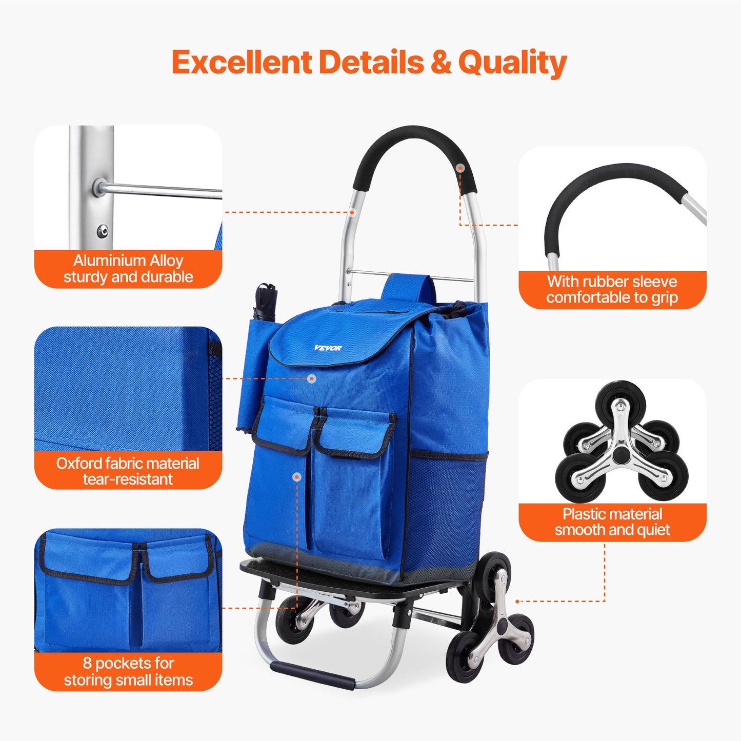 VEVOR Stair Climber Trolley Dolly, 36L Folding Shopping Cart, Grocery Cart Trolley Laundry Stair Climbing,-$30