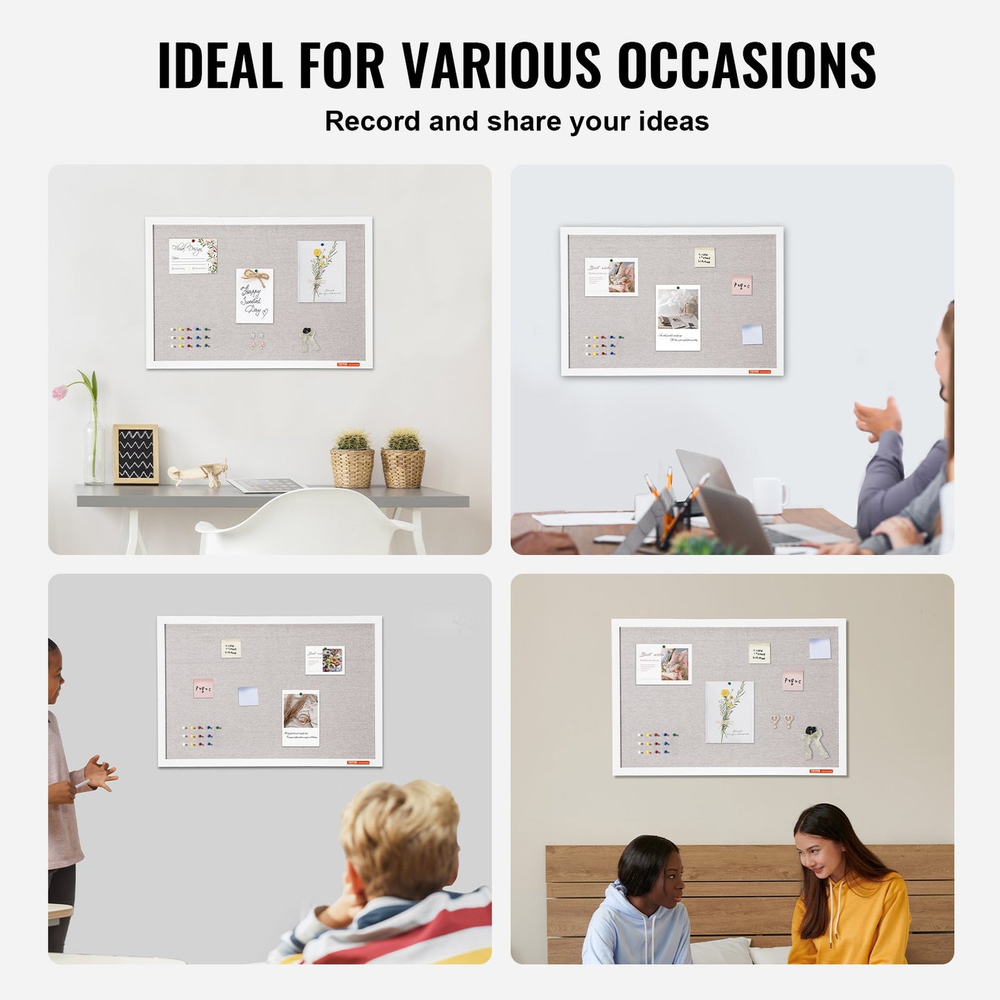 VEVOR 30"x20" White Cork Board with Linen Surface – Stylish Wall-Mounted Bulletin Board for Home,-$20