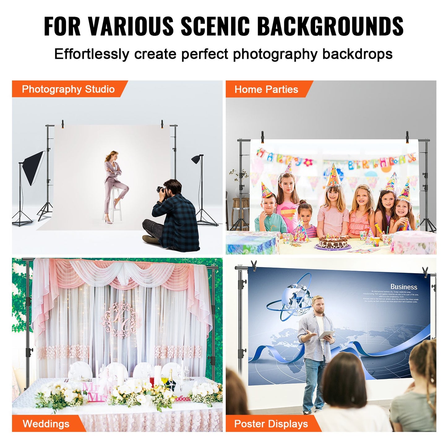 VEVOR 12 x 10 ft Heavy Duty Backdrop Stand, Height Adjustable Photography Backdrop Stand,-$65