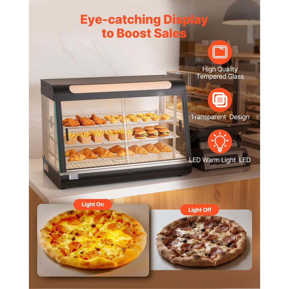 VEVOR 3-Tier Commercial Food Warmer Display, 1400W Food Display Warmer with LED Light,-$300