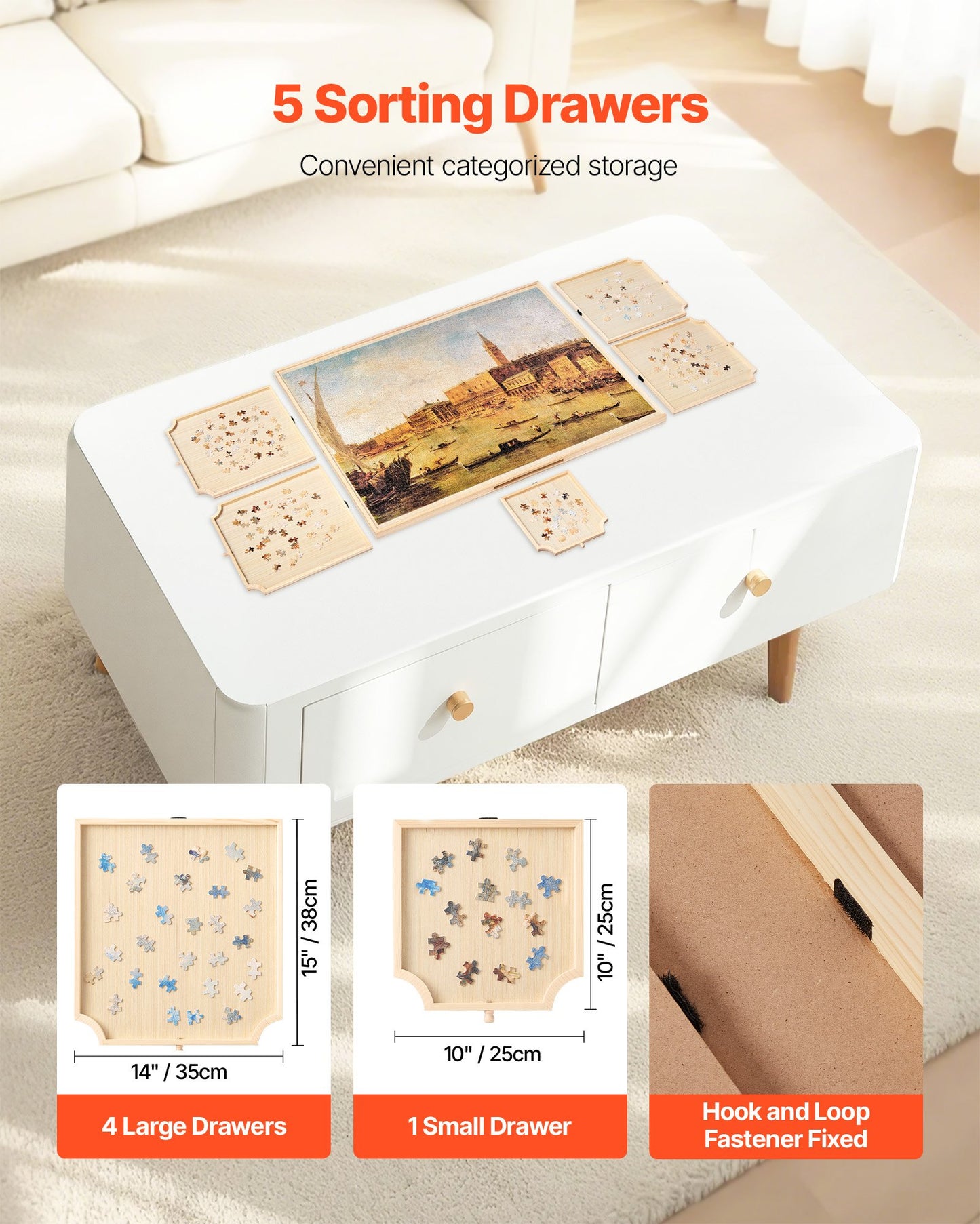 VEVOR 2000 Piece Rotating Puzzle Board with 5 Drawers and Cover, 40x29 in Portable Wooden Table,-$80