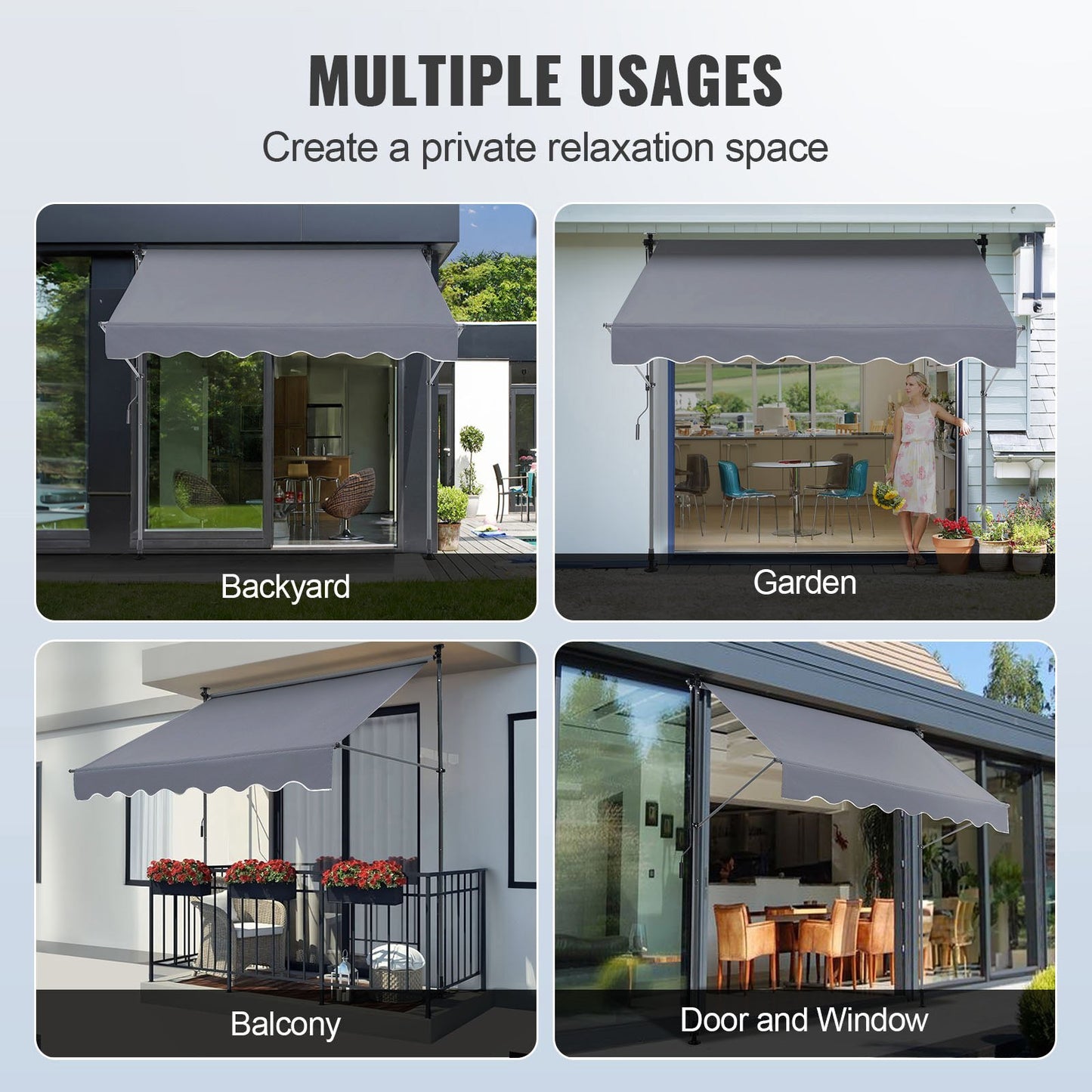 VEVOR Manual Retractable Awning, 78" Outdoor Retractable Patio Awning Sunshade Shelter, Adjustable Door,-$65