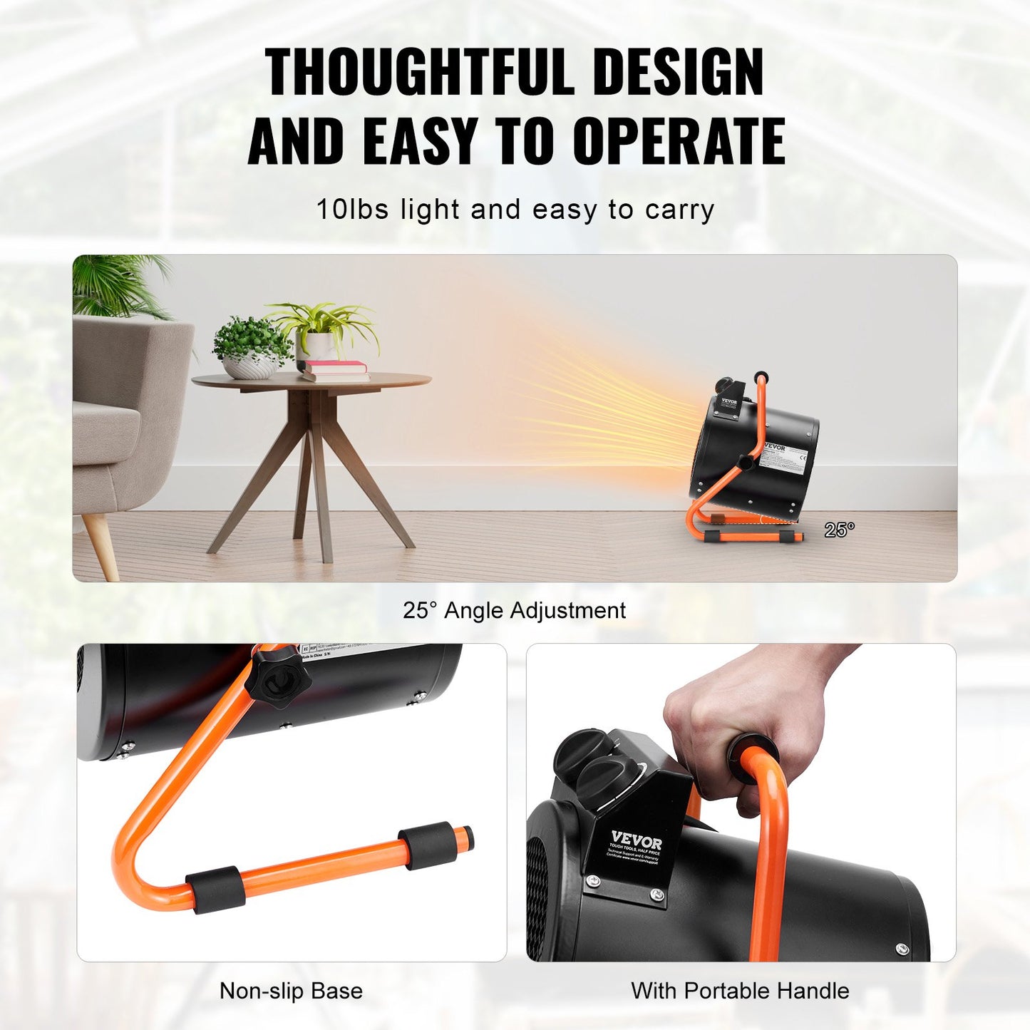 VEVOR Greenhouse Heater, 1500W Fast Heating with Overheat Protection, 2-Speed Setting Small Grow,-$70