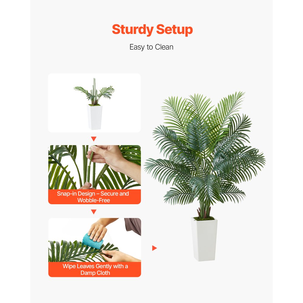 VEVOR Artificial Areca Palm Tree 6 ft, Fake Palm Tropical Plants with White Tall Planter,-$55